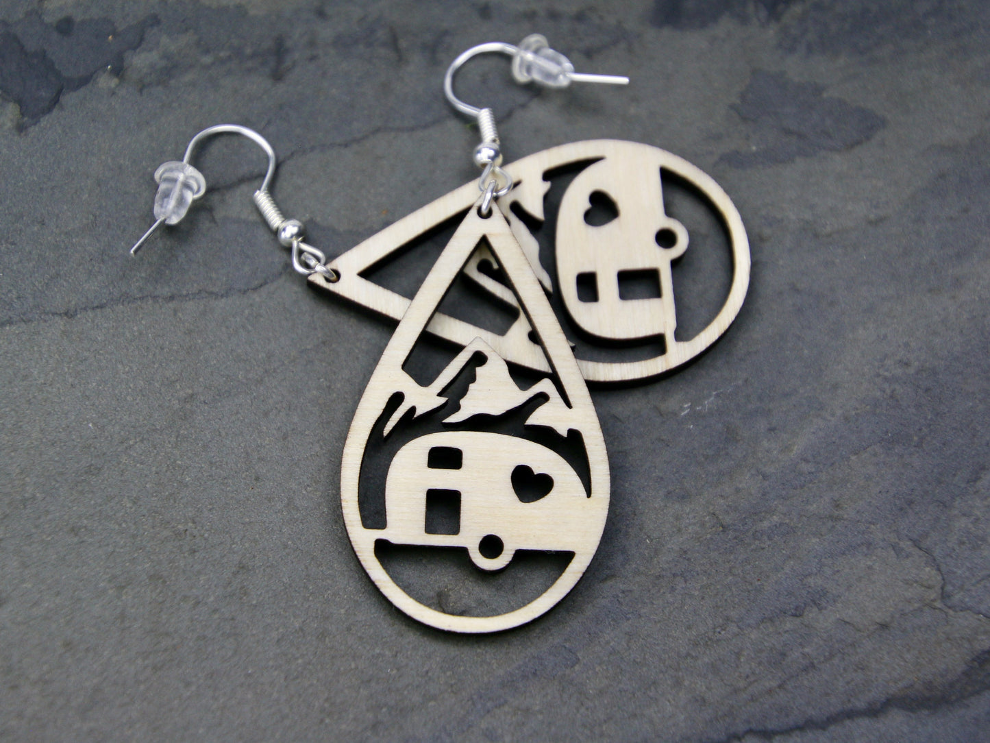 Mountain Camping Earrings, Travel Trailer Teardrop, RV Glamping Gift for Her, Unique Happy Camper Gift, Summer Outdoor Adventure Jewelry