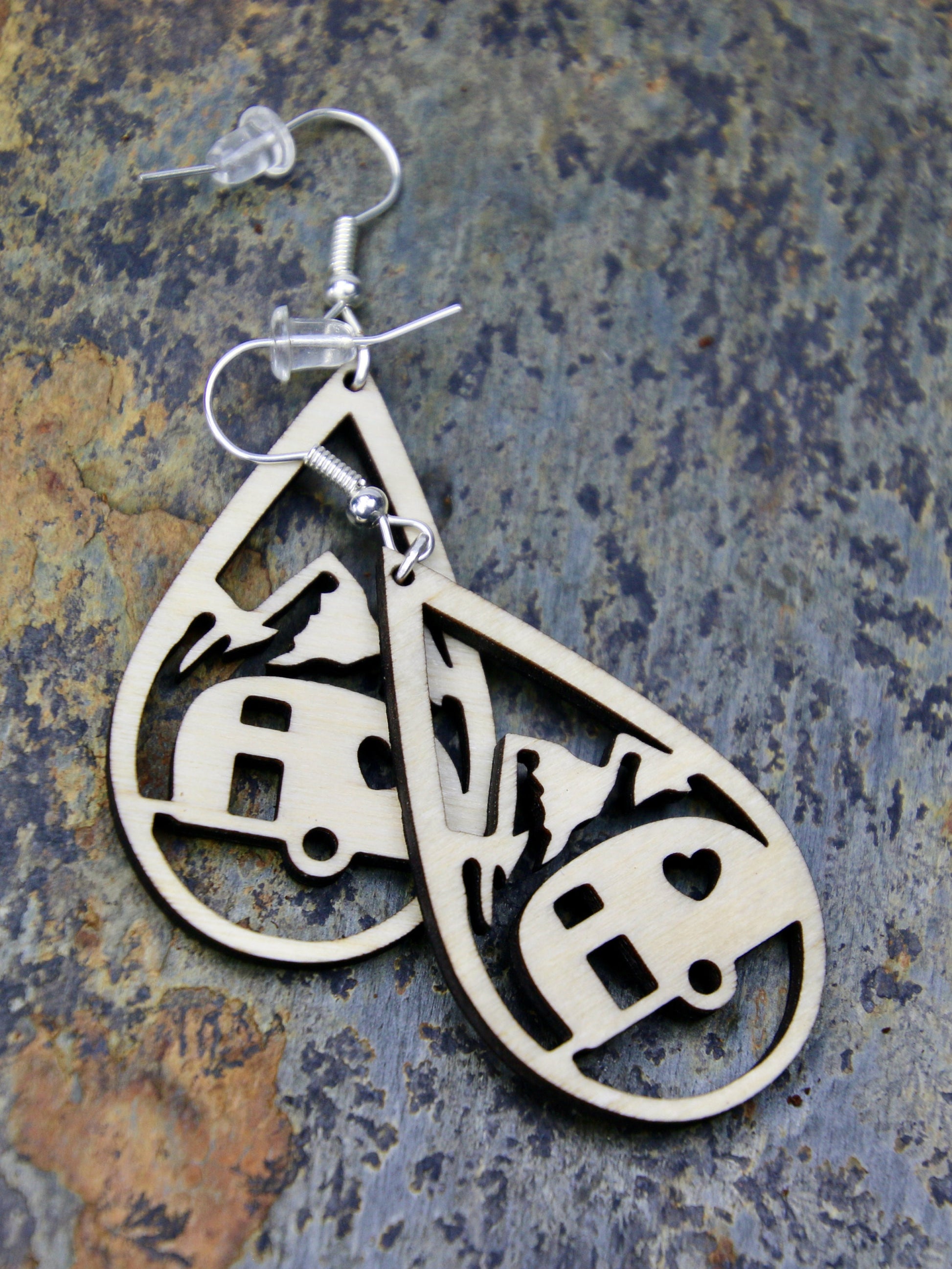 Mountain Camping Earrings, Travel Trailer Teardrop, RV Glamping Gift for Her, Unique Happy Camper Gift, Summer Outdoor Adventure Jewelry