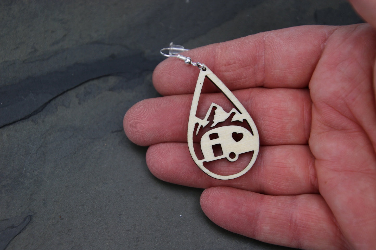 Mountain Camping Earrings, Travel Trailer Teardrop, RV Glamping Gift for Her, Unique Happy Camper Gift, Summer Outdoor Adventure Jewelry