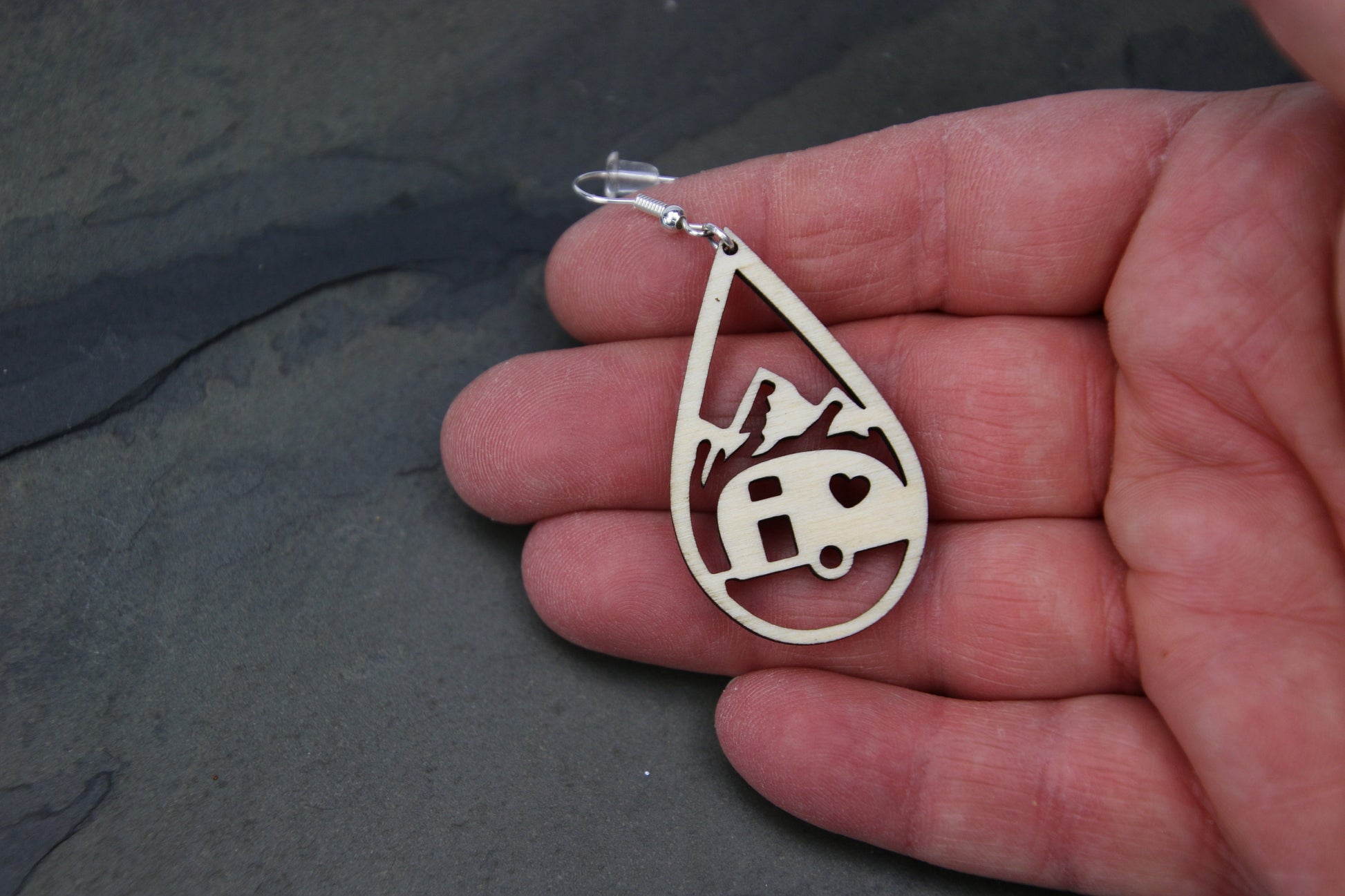 Mountain Camping Earrings, Travel Trailer Teardrop, RV Glamping Gift for Her, Unique Happy Camper Gift, Summer Outdoor Adventure Jewelry