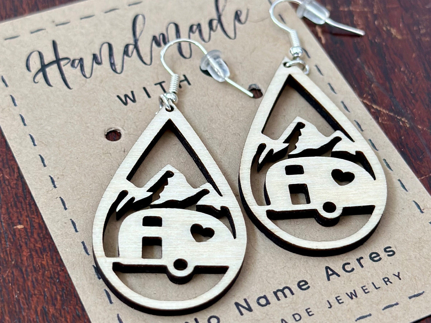 Mountain Camping Earrings, Travel Trailer Teardrop, RV Glamping Gift for Her, Unique Happy Camper Gift, Summer Outdoor Adventure Jewelry