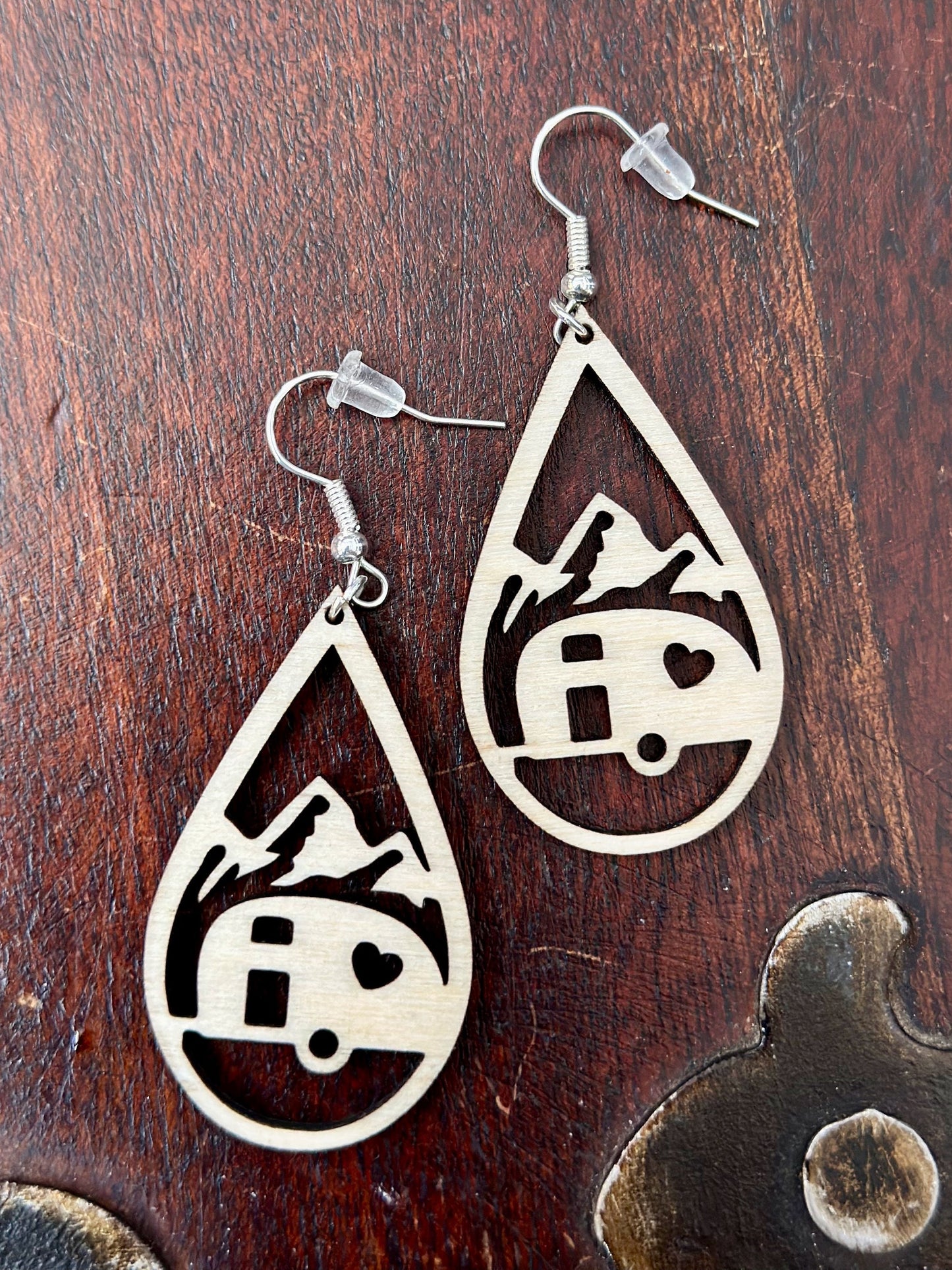Mountain Camping Earrings, Travel Trailer Teardrop, RV Glamping Gift for Her, Unique Happy Camper Gift, Summer Outdoor Adventure Jewelry
