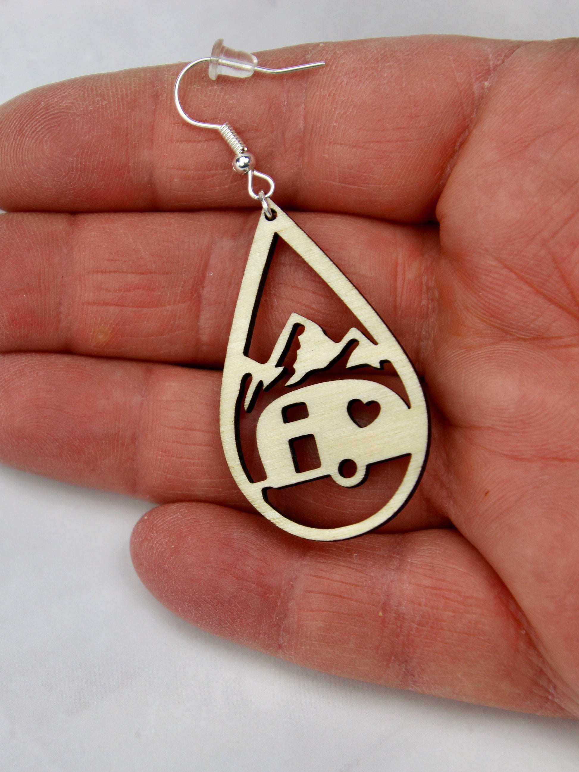 Tropical Camping Earrings, Travel Trailer Teardrop, Palm Tree RV Glamping Gift for Her, Happy Camper Gift, Summer Outdoor Adventure Jewelry