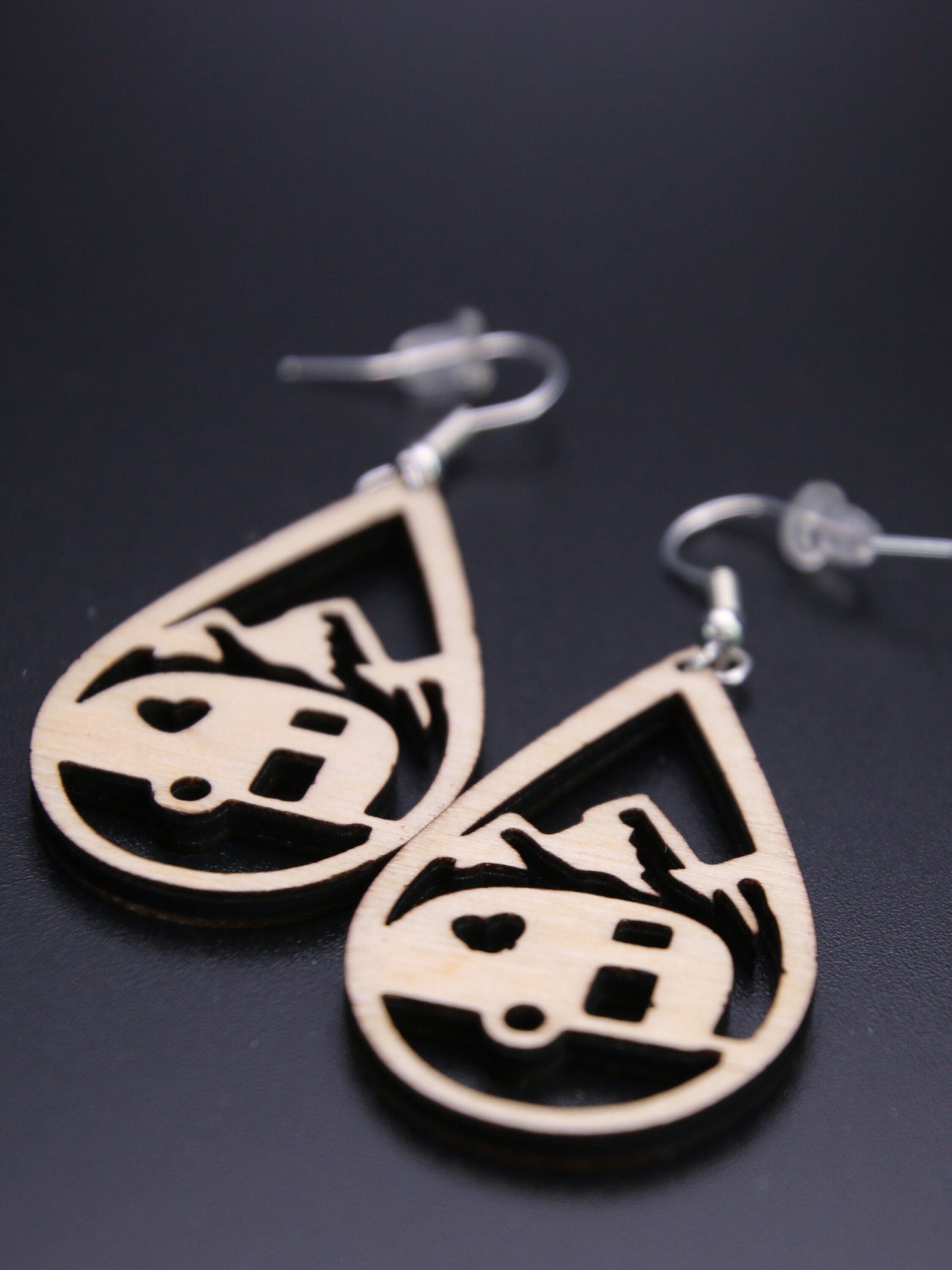 Mountain Camping Earrings, Travel Trailer Teardrop, RV Glamping Gift for Her, Unique Happy Camper Gift, Summer Outdoor Adventure Jewelry