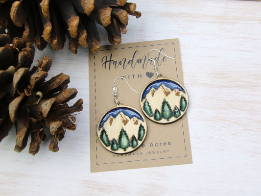 Birchwood Mountain Forest Earrings, Nature Inspired Resin Jewelry