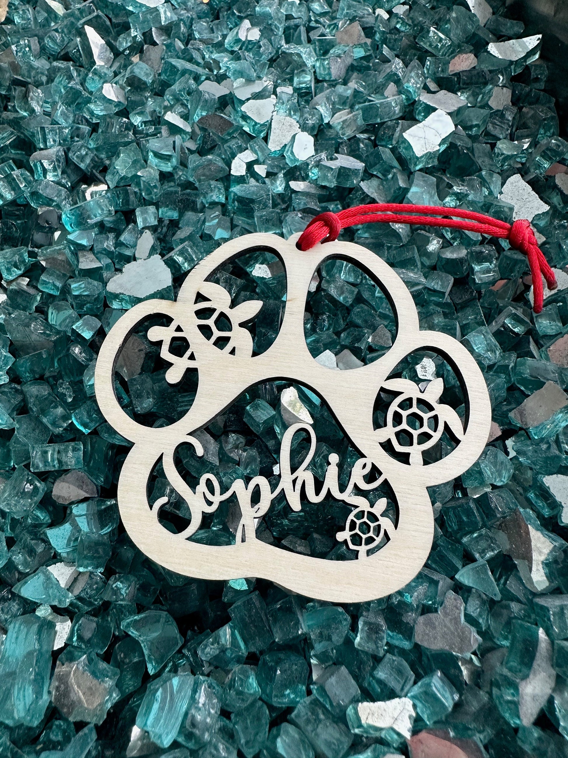 Turtle Custom Dog or Cat Paw Print Ornament Personalized with Name, Beach Paw Print Christmas Gift, Ocean Pet Memorial Keepsake Ornament