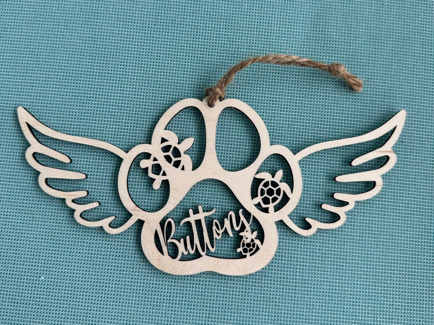 Personalized Dog or Cat Paw Angel Wings Memorial Ornament, Pet Memorial Ornament, Custom Paw Prints in Heaven Christmas Ornament, for dog loss or cat loss. Choose no snowflakes, snowflakes or turtles for serenity. Rainbow bridge sympathy gift.