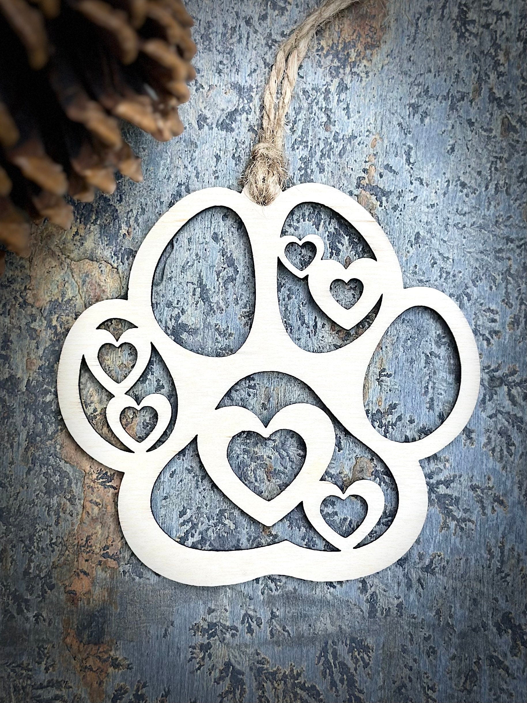 Heart Paw Print Ornament, Pet Memorial Gift, Dog Cat Keepsake