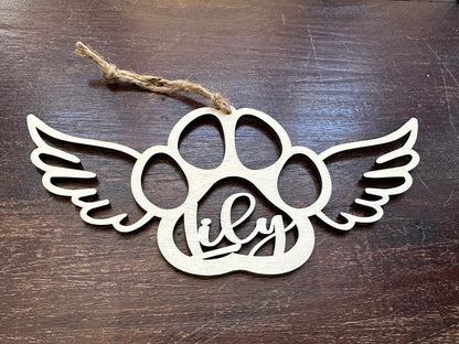 Personalized Dog or Cat Paw Angel Wings Memorial Ornament, Pet Memorial Ornament, Custom Paw Prints in Heaven Christmas Ornament, for dog loss or cat loss. Choose no snowflakes, snowflakes or turtles for serenity. Rainbow bridge sympathy ornament.