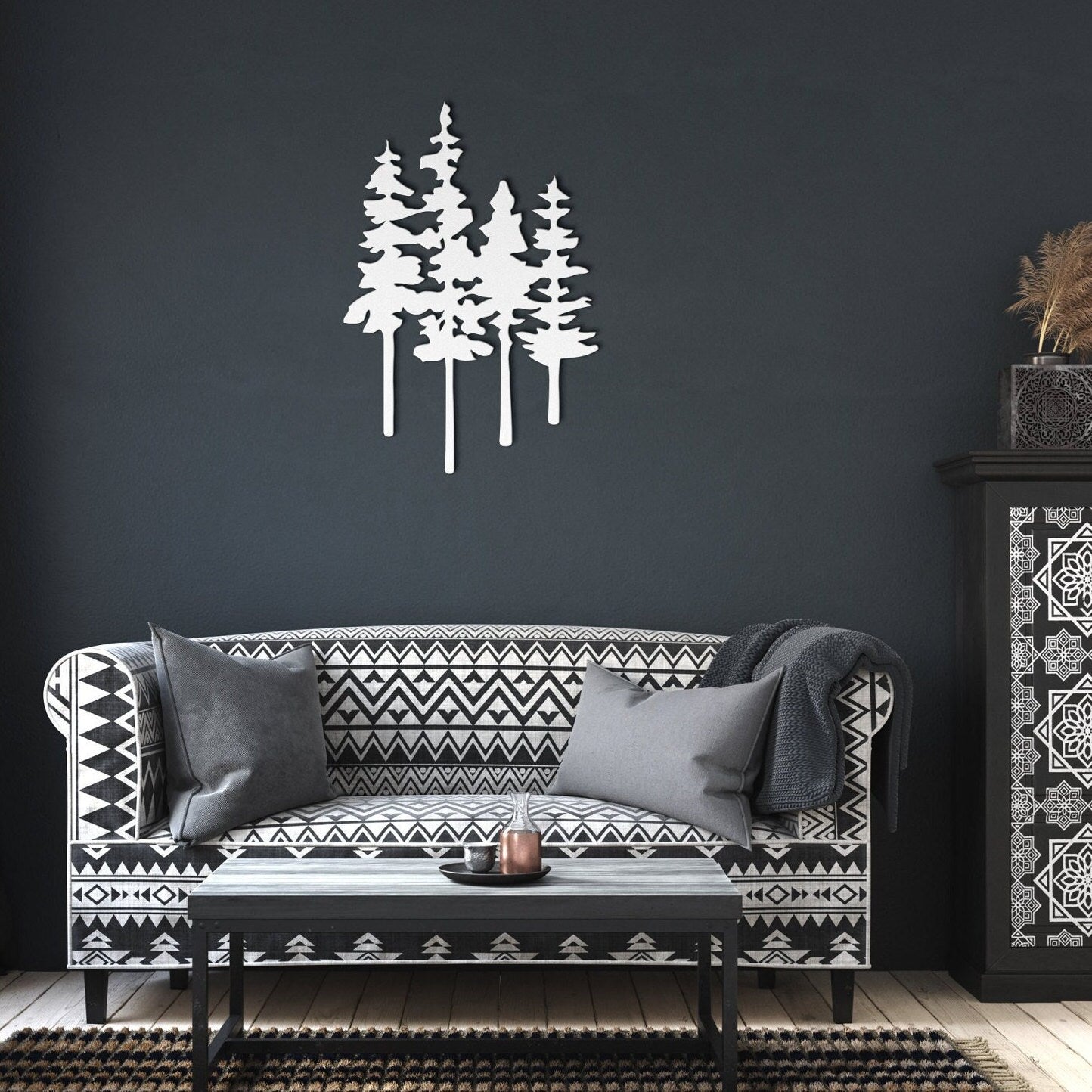 Metal Pine Tree Wall Art, Forest Cabin Decor