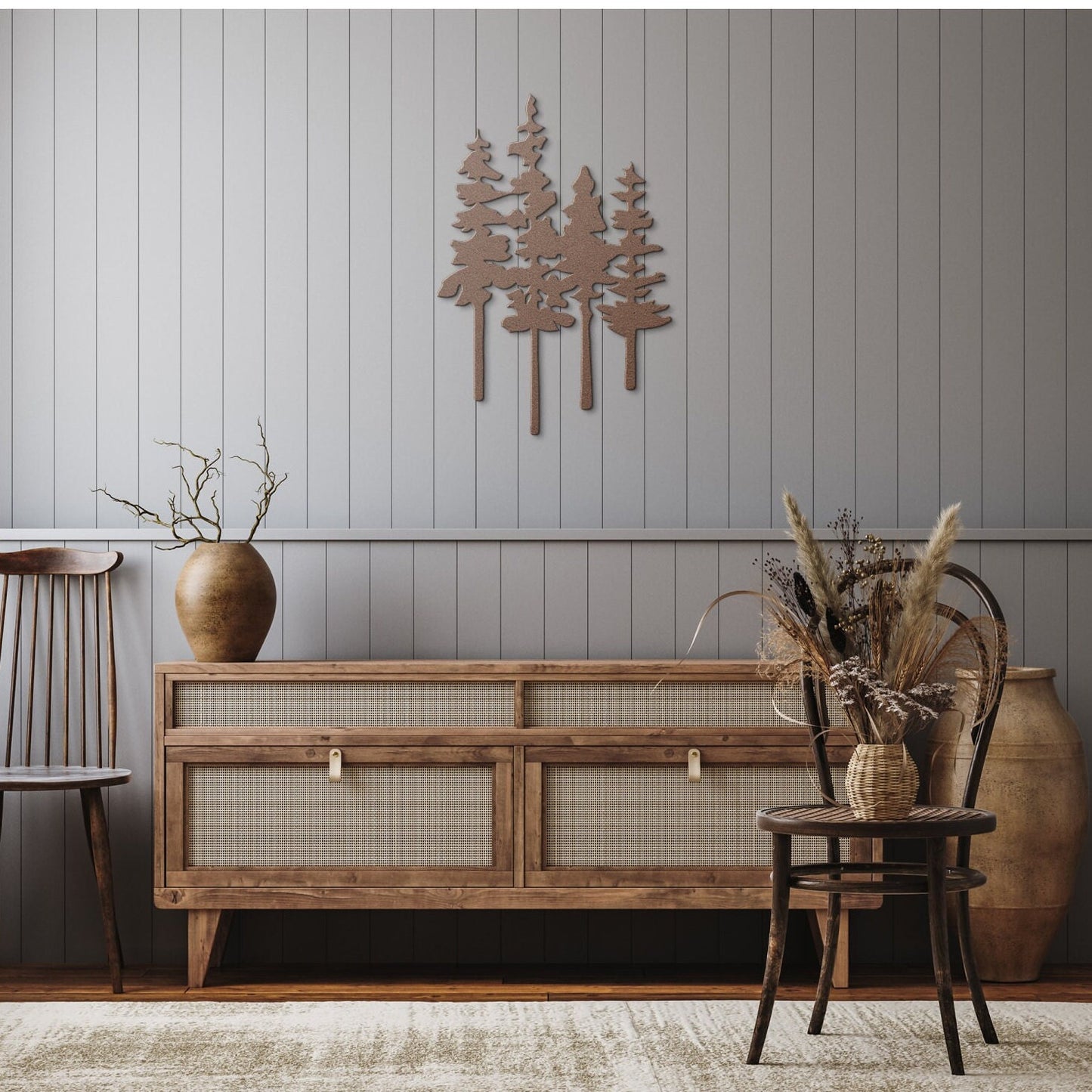 Metal Pine Tree Wall Art, Forest Cabin Decor