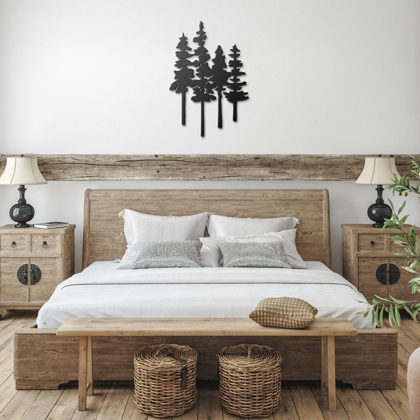 Metal Pine Tree Wall Art, Forest Cabin Decor