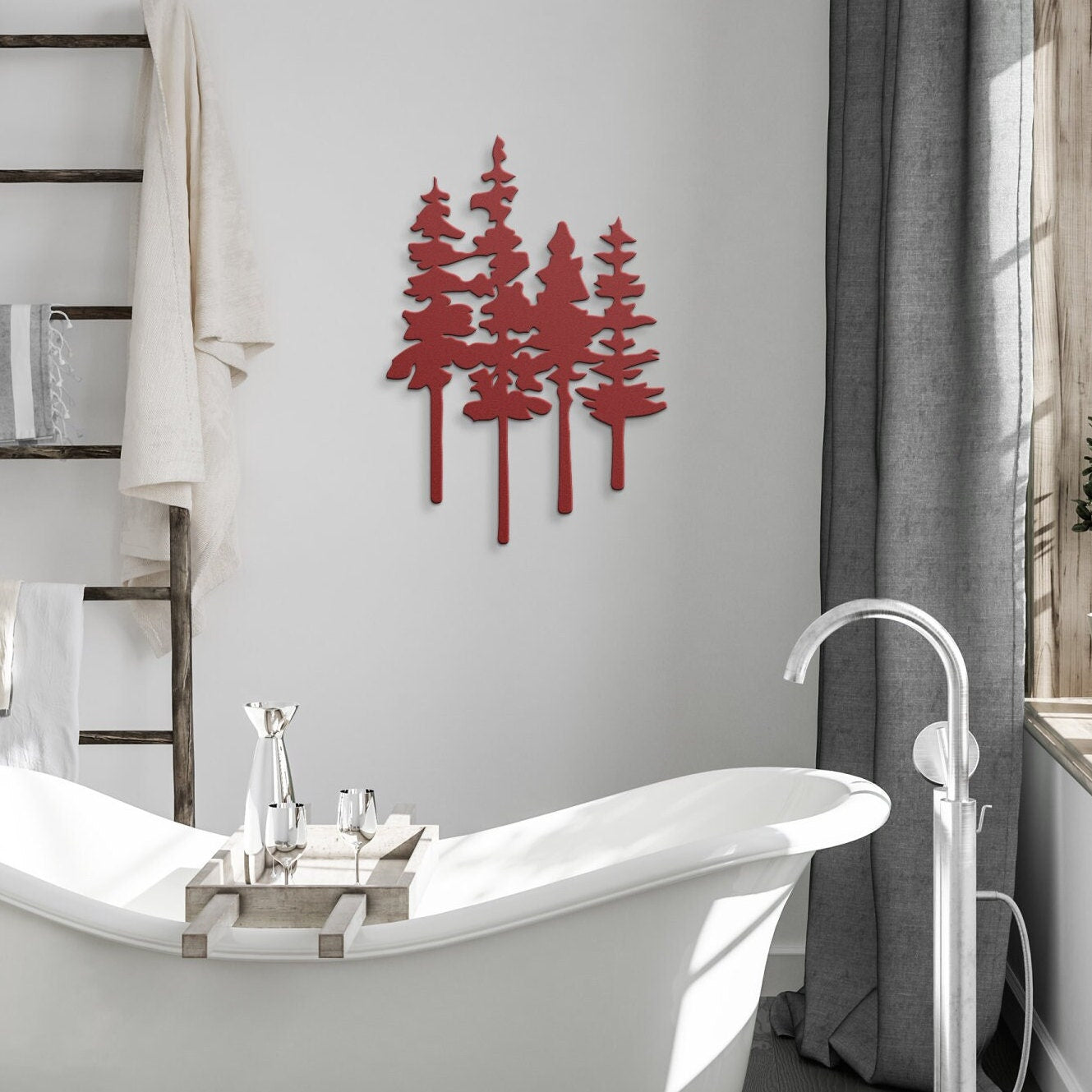 Metal Pine Tree Wall Art, Forest Cabin Decor