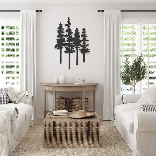 Metal Pine Tree Wall Art, Forest Cabin Decor