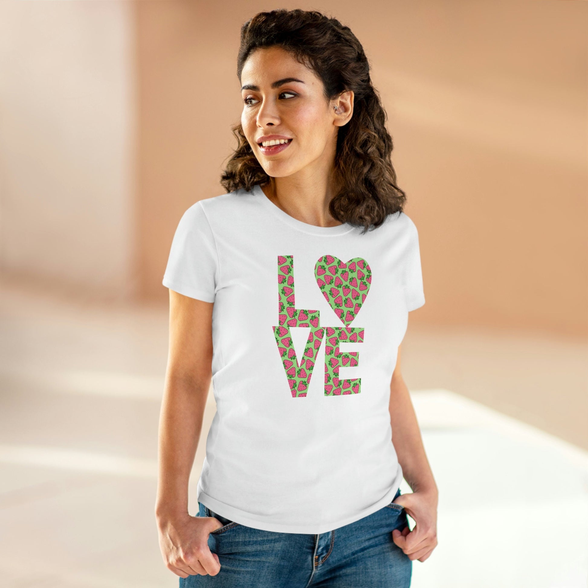 Strawberry Love Shirt for Women, Strawberries on Crewneck Tee Shirt, Summer Garden Top, Colorful Clothing for Women Perfect Gift for Her