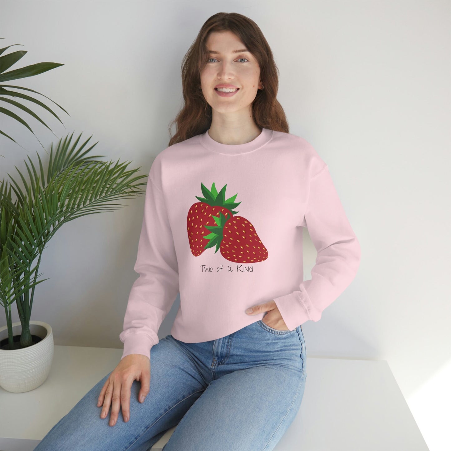 Two of a Kind Strawberry Sweatshirt for Women, Strawberries on Crewneck Sweater, Summer Garden Pullover, Colorful Clothing for Women