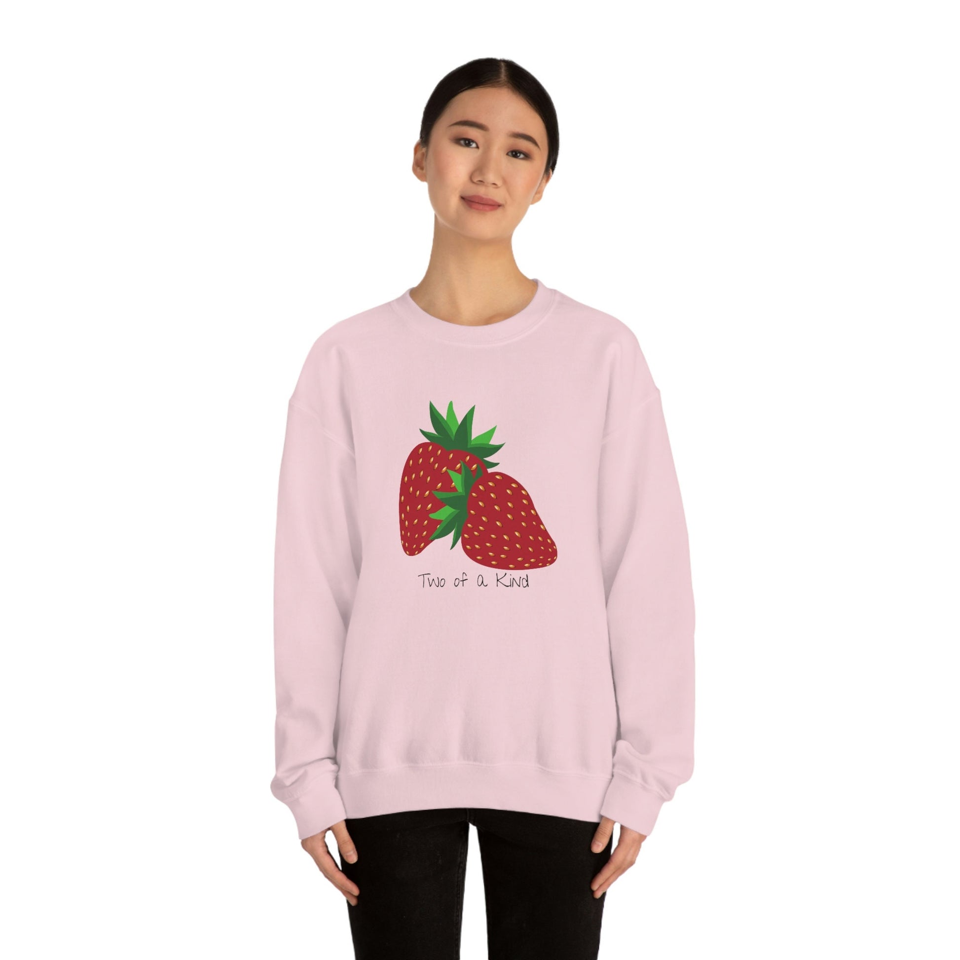 Two of a Kind Strawberry Sweatshirt for Women, Strawberries on Crewneck Sweater, Summer Garden Pullover, Colorful Clothing for Women
