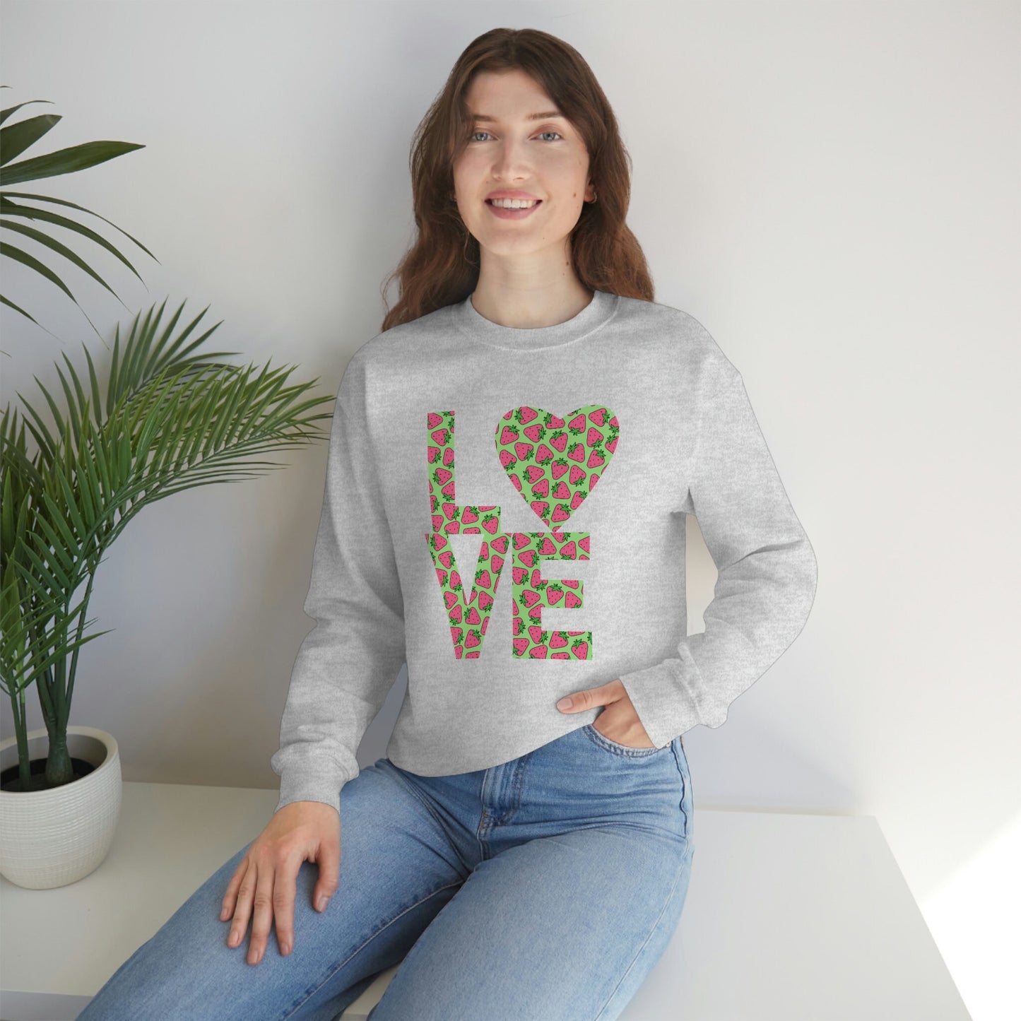 Bold Love Filled Strawberry Sweatshirt for Women, Colorful Strawberries on Crew Neck Tee Sweater, Summer Garden Pullover a Gift for Her