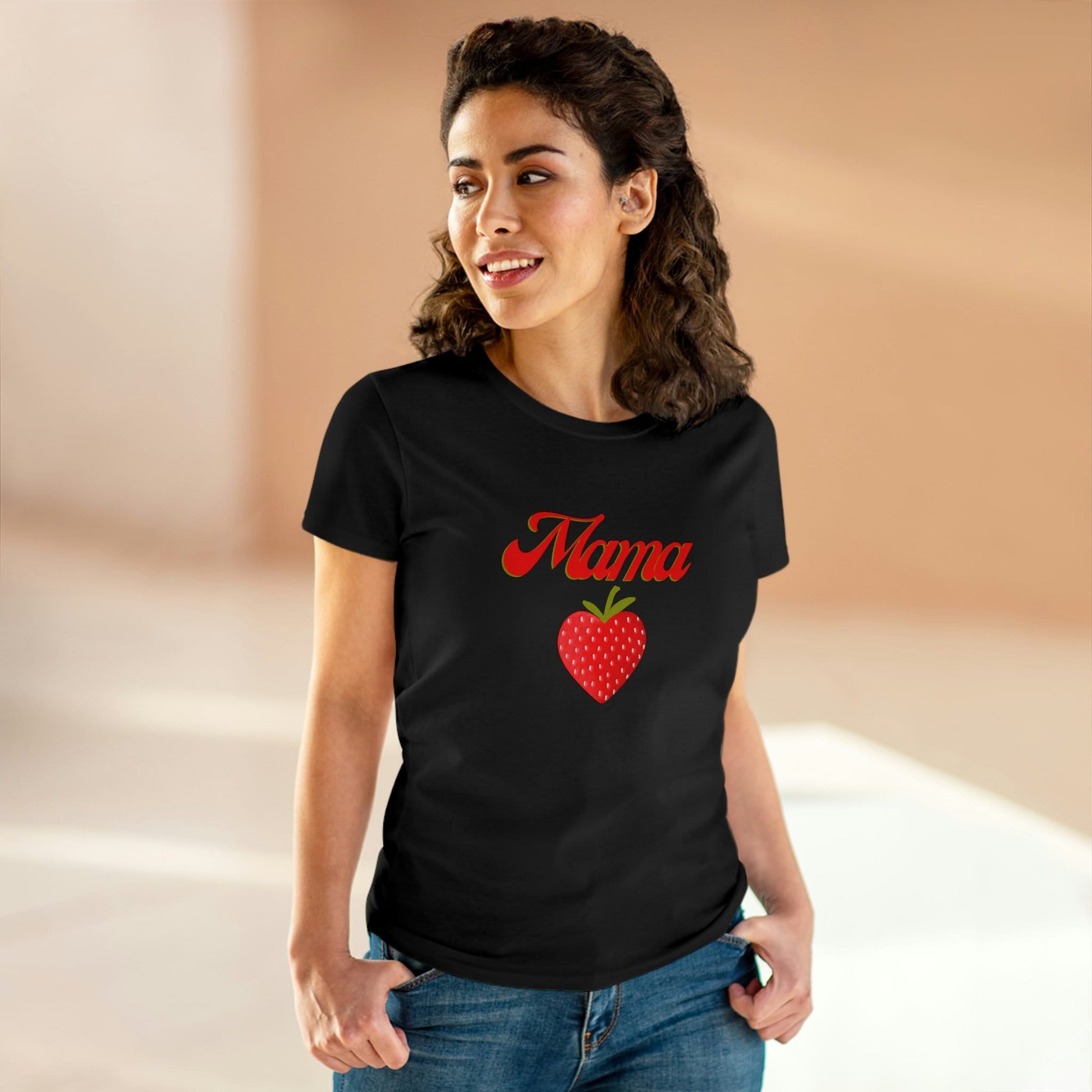 Fun Mama Strawberry Shirt for Women, Strawberries on Crewneck Tee Shirt, Summer Garden Top for Mom, Colorful Clothing for Women