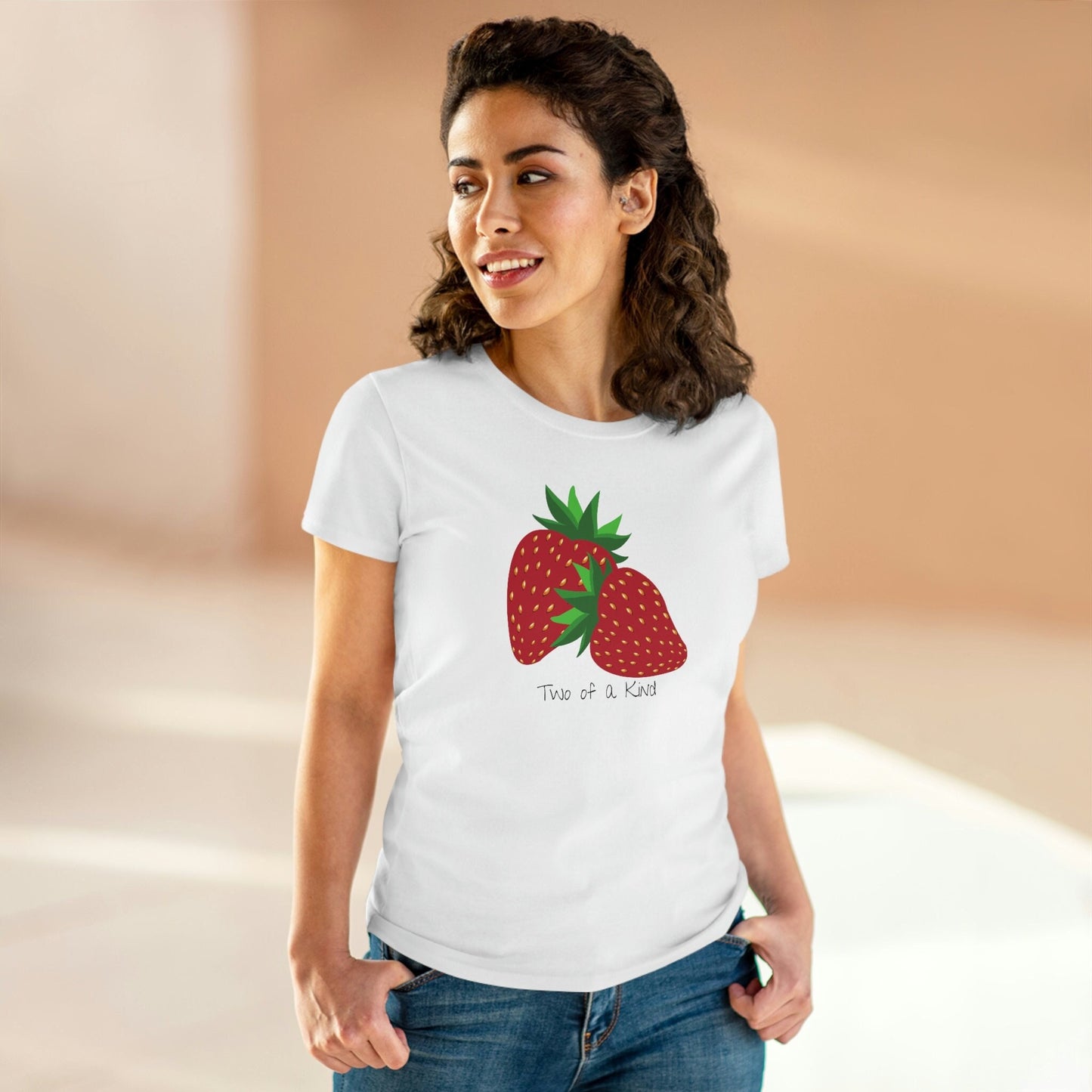 Two of a Kind Strawberry Shirt for Women, Strawberries on Crewneck Tee Shirt, Summer Garden Top, Colorful Clothing for Women