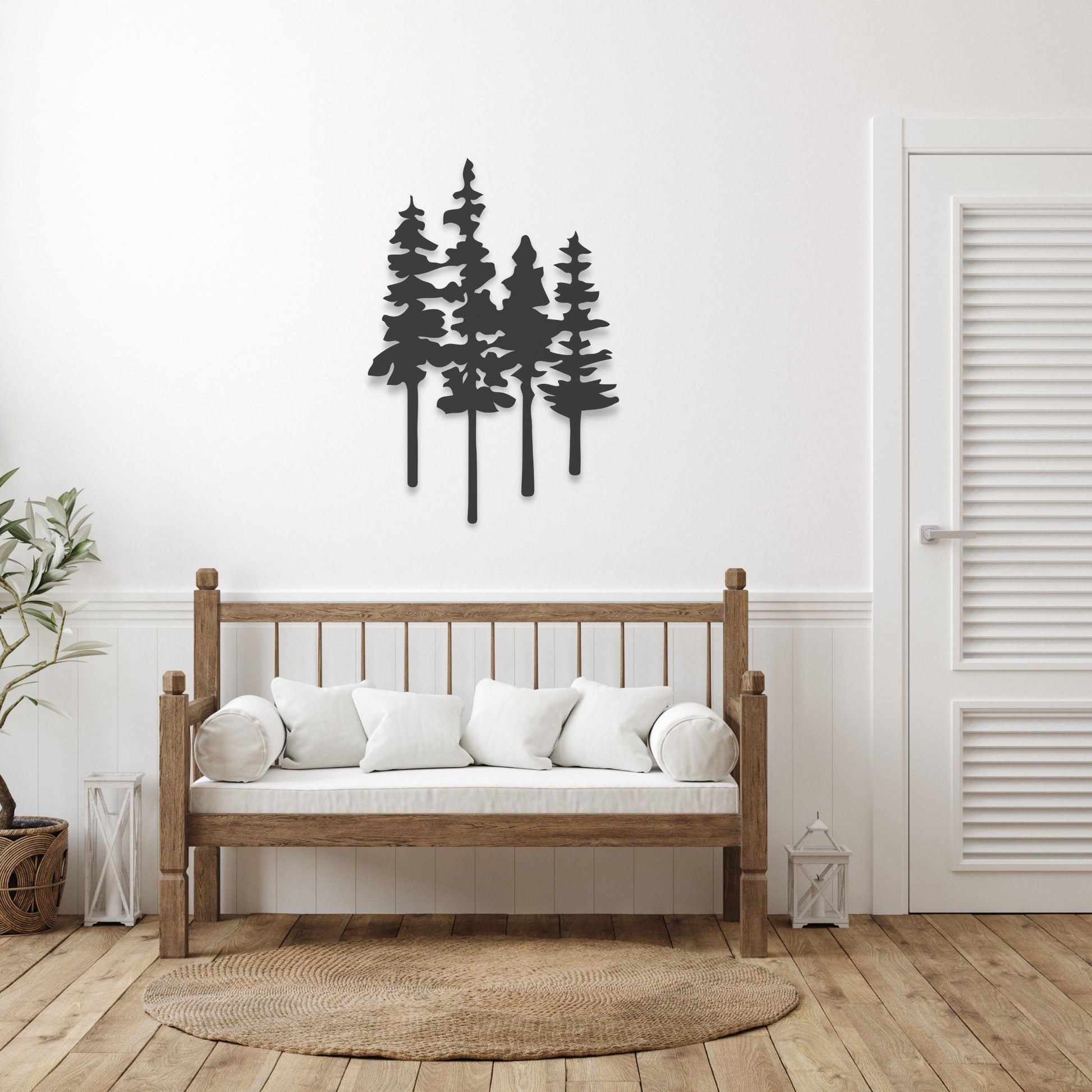 Pine Tree Metal Wall Art, Nature Metal Wall Hanging, Forest Artwork for Home or Cabin, Large Outdoor Sign, Available Size 18" 24" 30' & 36"