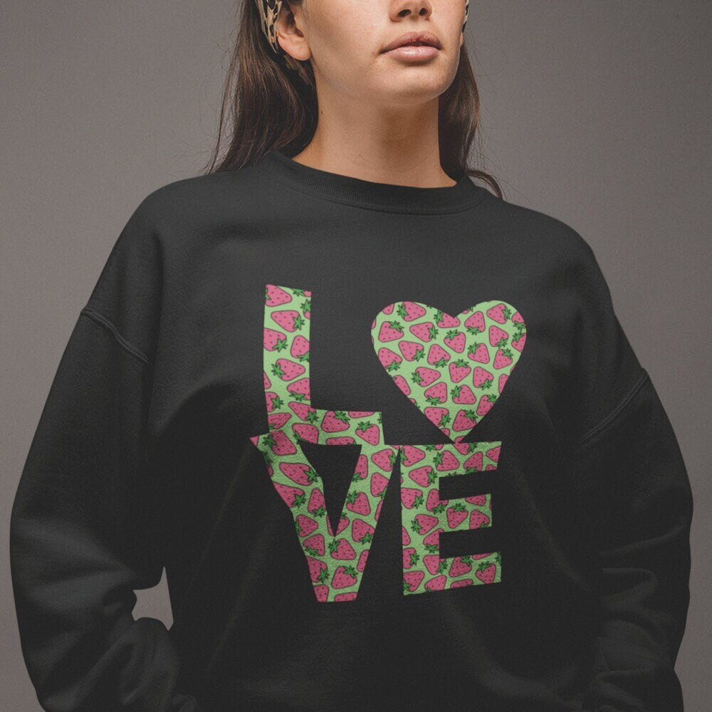 Bold Love Filled Strawberry Sweatshirt for Women, Colorful Strawberries on Crew Neck Tee Sweater, Summer Garden Pullover a Gift for Her