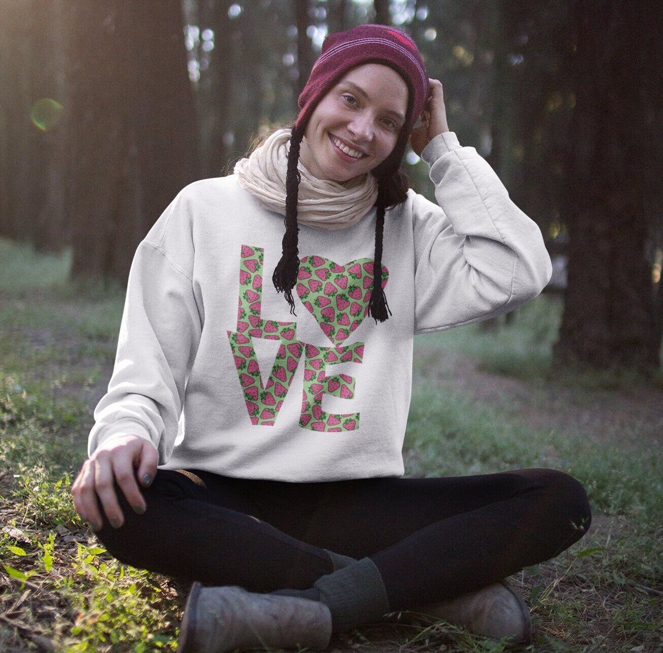 Bold Love Filled Strawberry Sweatshirt for Women, Colorful Strawberries on Crew Neck Tee Sweater, Summer Garden Pullover a Gift for Her