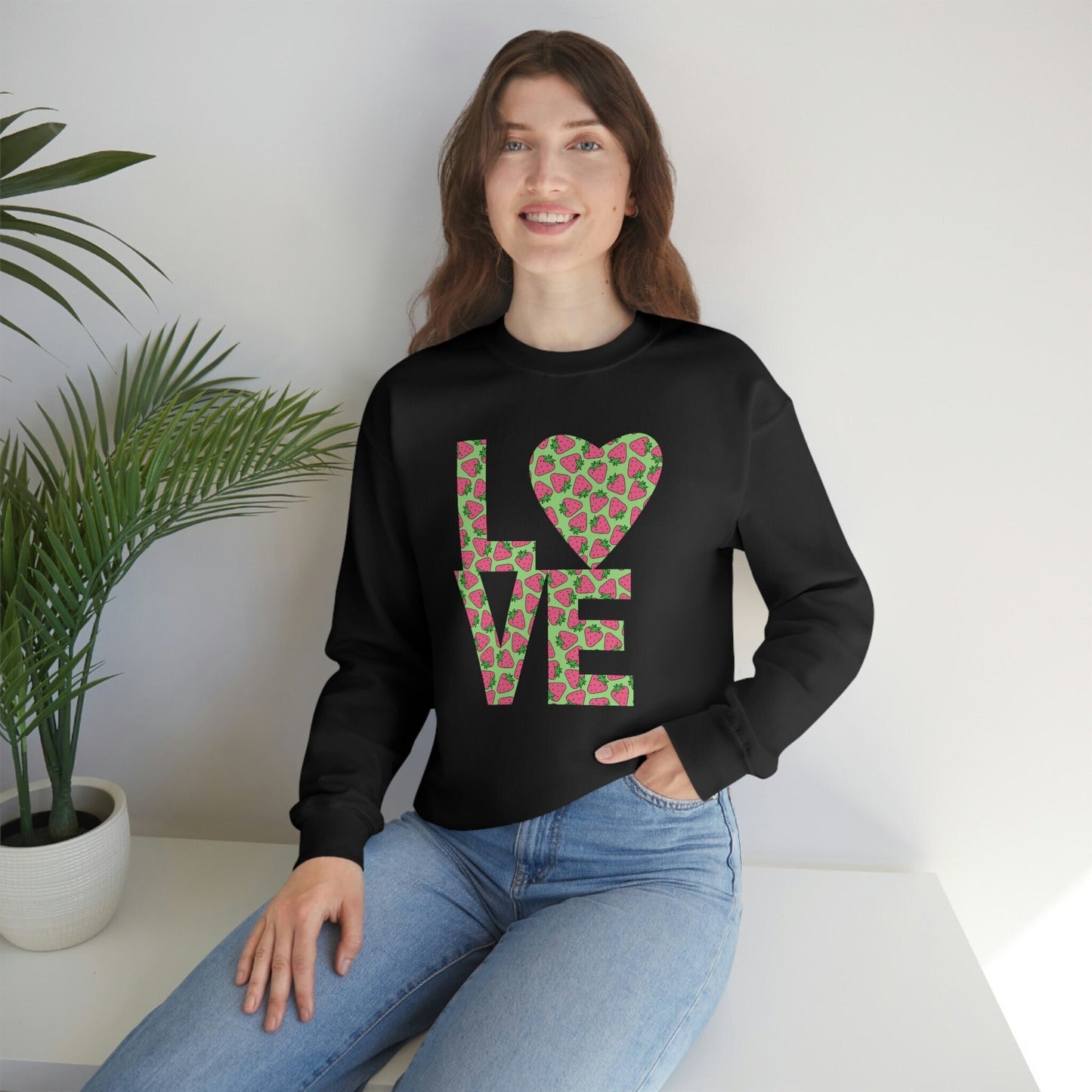 Bold Love Filled Strawberry Sweatshirt for Women, Colorful Strawberries on Crew Neck Tee Sweater, Summer Garden Pullover a Gift for Her