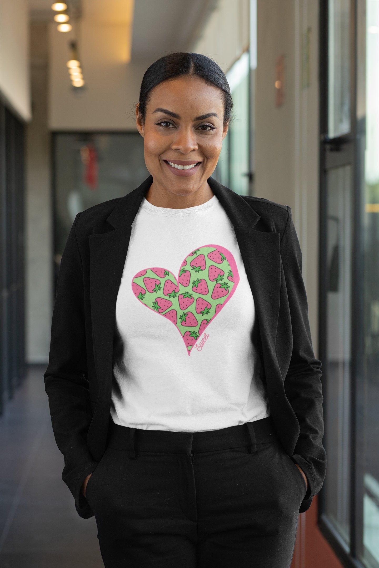 Strawberry Shirt for Women, Strawberries on Crew Neck Tee Shirt, Summer Garden Top, Clothing for Woman