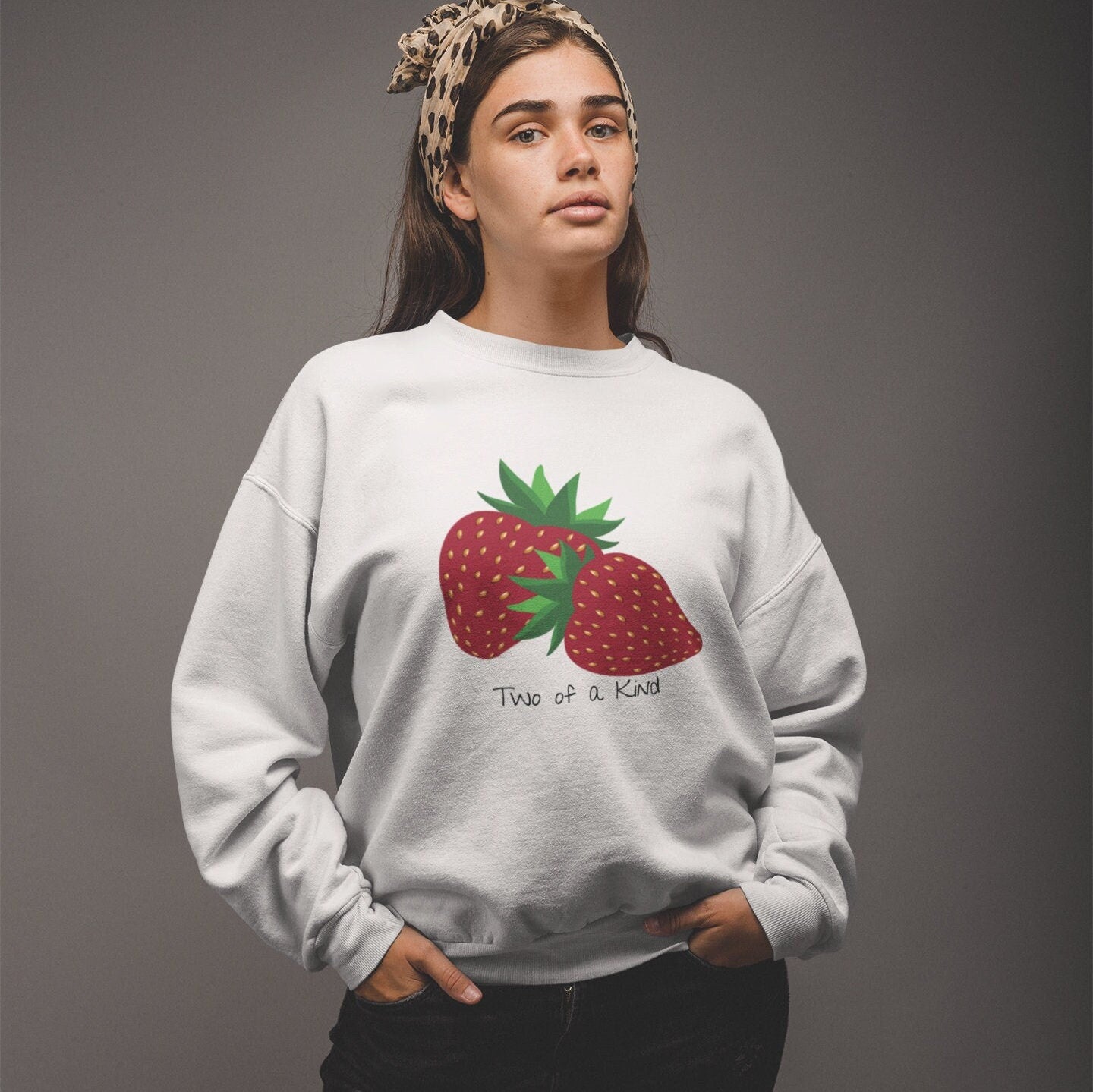 Two of a Kind Strawberry Sweatshirt for Women, Strawberries on Crewneck Sweater, Summer Garden Pullover, Colorful Clothing for Women