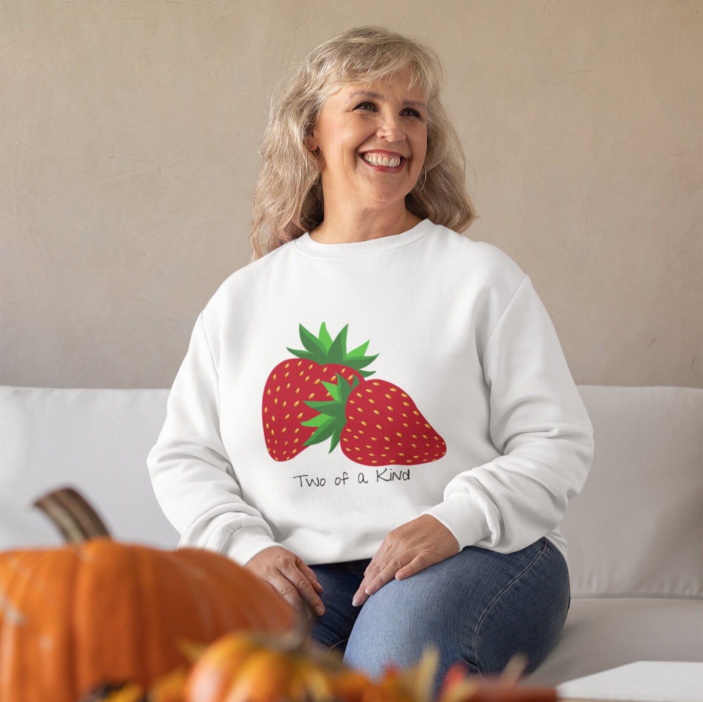 Two of a Kind Strawberry Sweatshirt for Women, Strawberries on Crewneck Sweater, Summer Garden Pullover, Colorful Clothing for Women