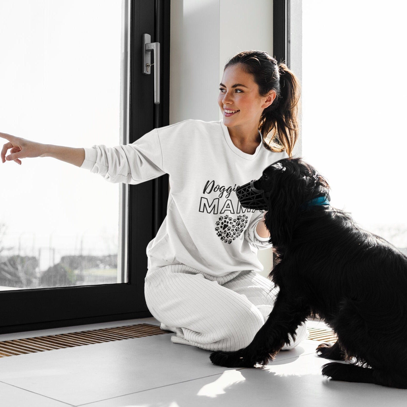 Cozy Doggie Mama Sweatshirt a Perfect Gift for Dog Moms! Dog Mom Crewneck Sweater, Paw Print Gift for Dog Mom
