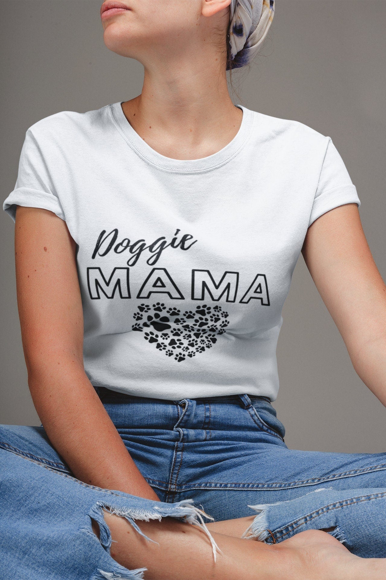 Cozy Doggie Mama Tee Shirt a Perfect Gift for Dog Moms! Dog Mom Crewneck TShirt, Paw Print Gift for Dog Mom