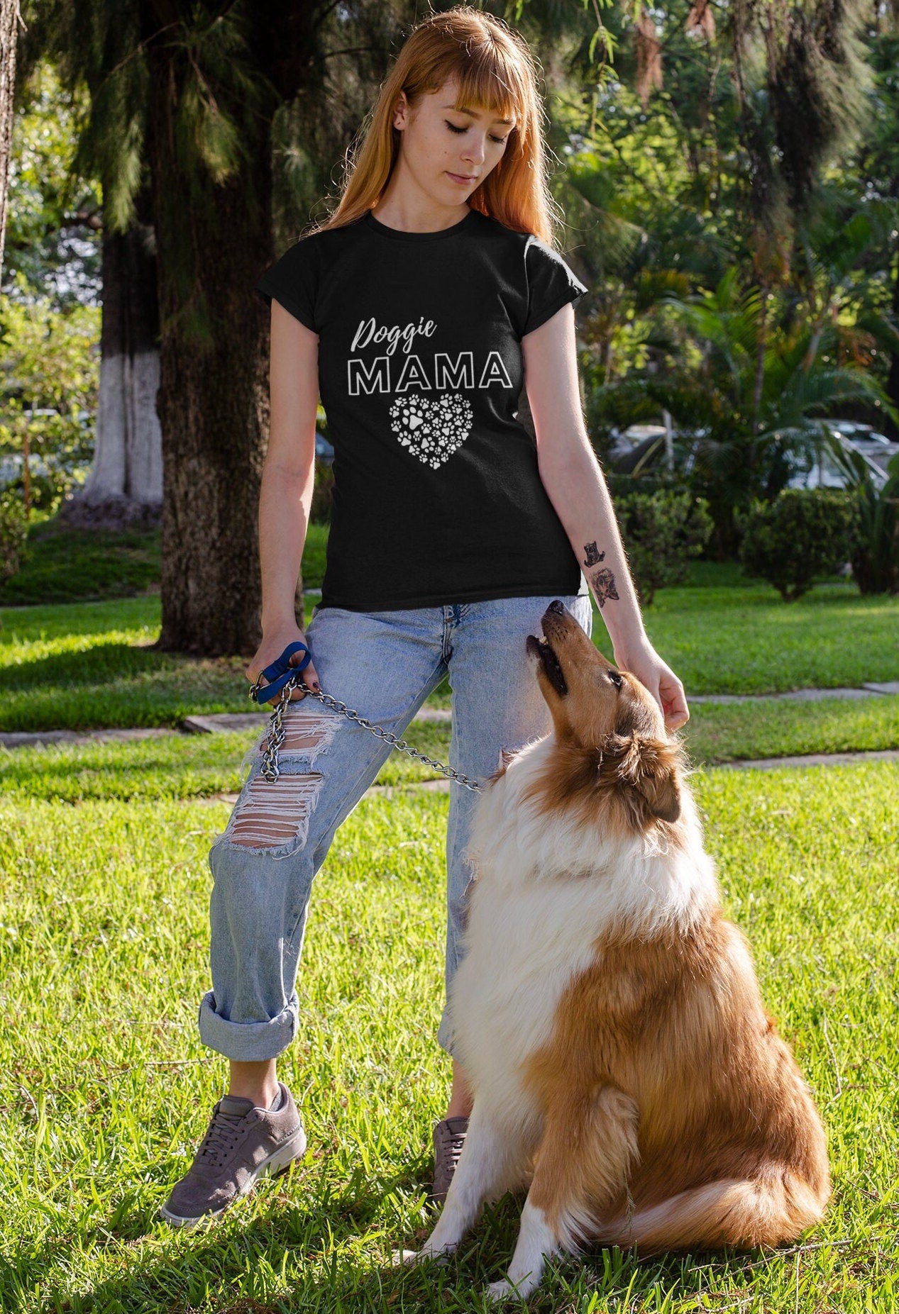 Cozy Doggie Mama Tee Shirt a Perfect Gift for Dog Moms! Dog Mom Crewneck TShirt, Paw Print Gift for Dog Mom