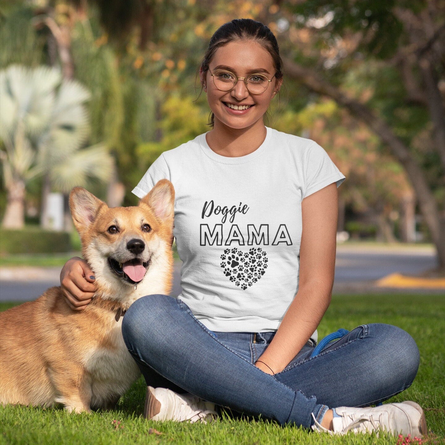 Cozy Doggie Mama Tee Shirt a Perfect Gift for Dog Moms! Dog Mom Crewneck TShirt, Paw Print Gift for Dog Mom