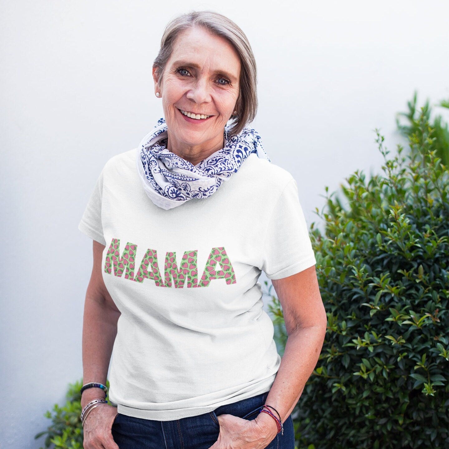 Mama Strawberry Shirt for Women, Strawberries on Crewneck Tee Shirt, Summer Garden Top for Mom, Colorful Clothing for Women