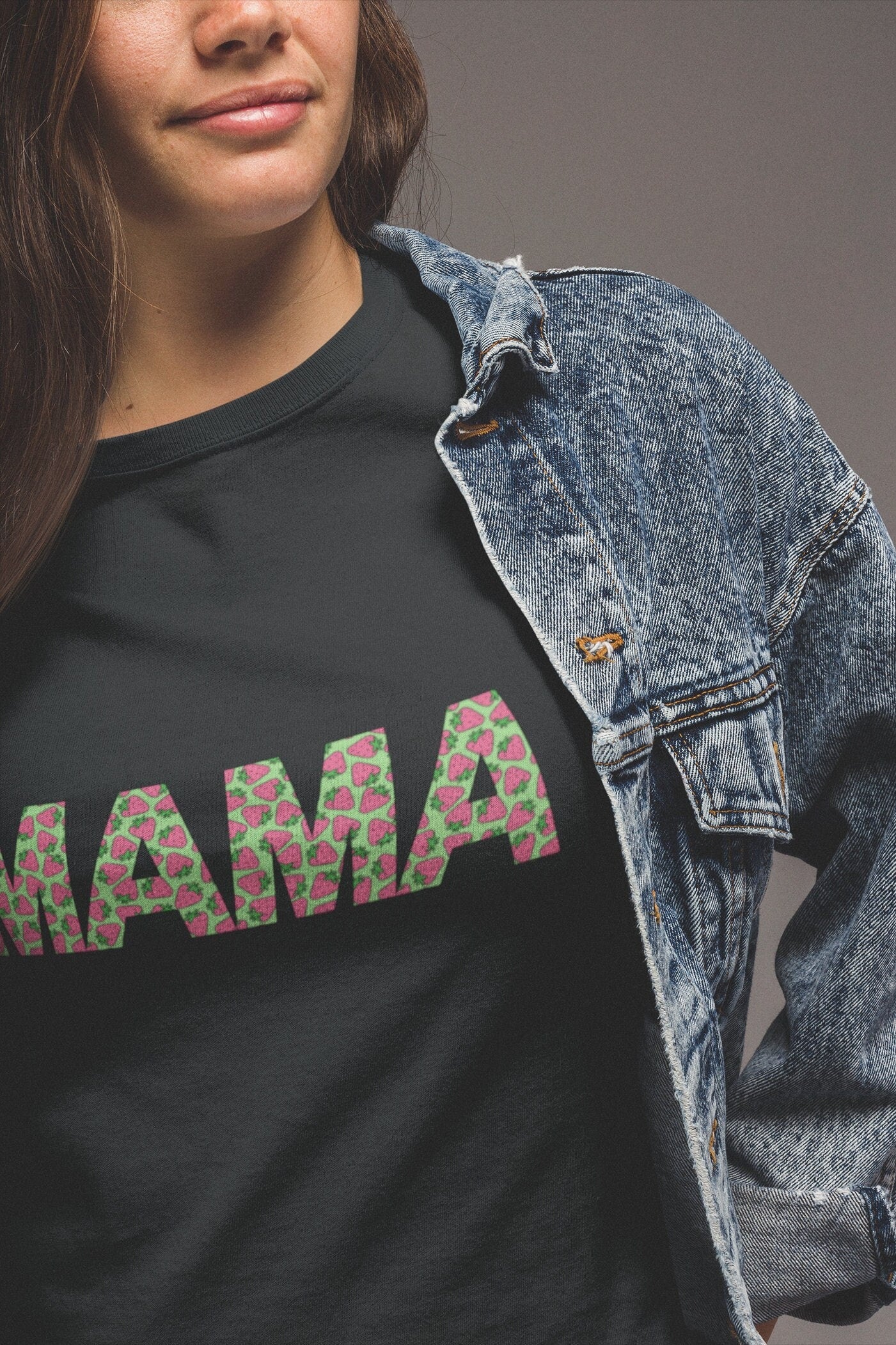 Mama Strawberry Shirt for Women, Strawberries on Crewneck Tee Shirt, Summer Garden Top for Mom, Colorful Clothing for Women