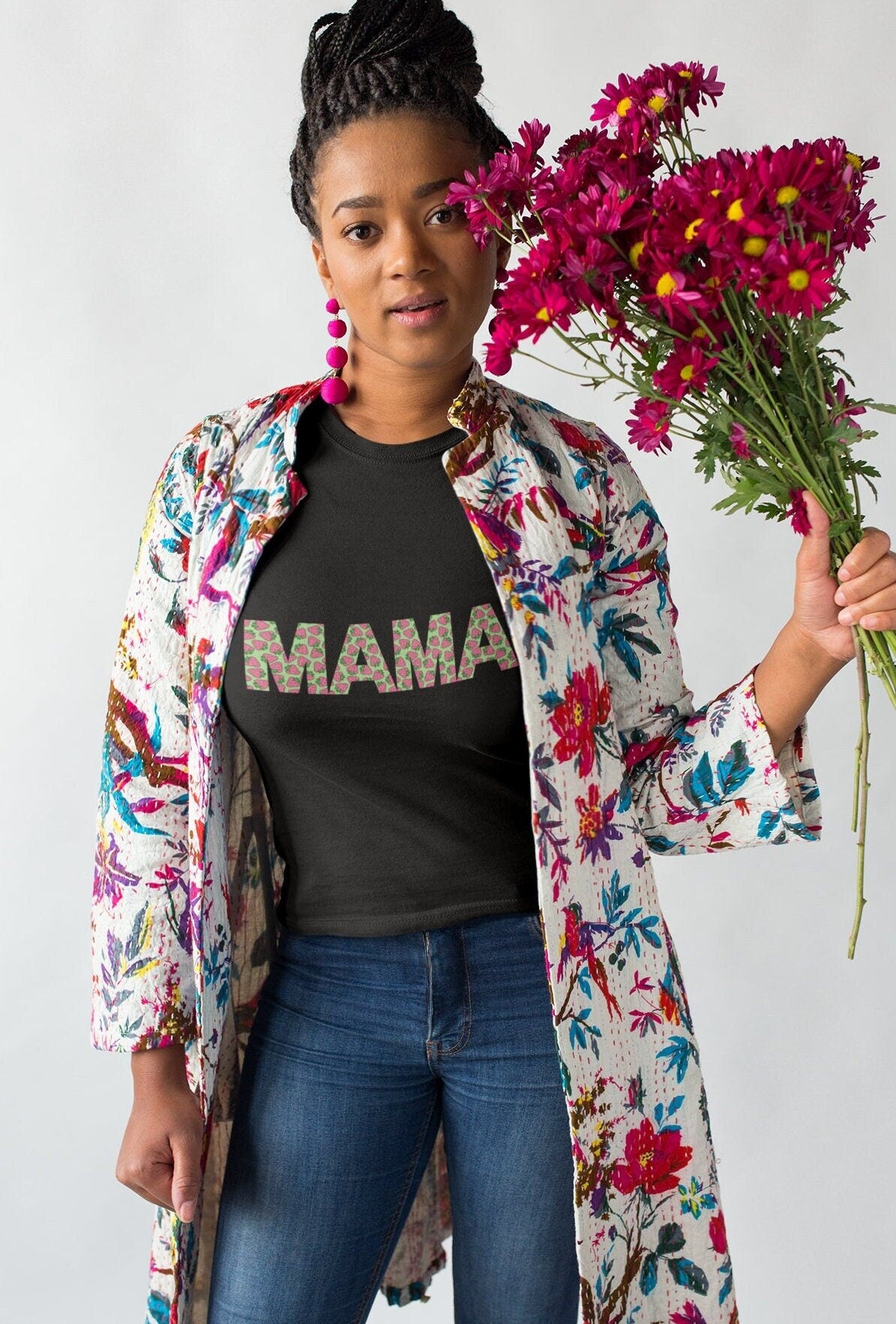 Mama Strawberry Shirt for Women, Strawberries on Crewneck Tee Shirt, Summer Garden Top for Mom, Colorful Clothing for Women