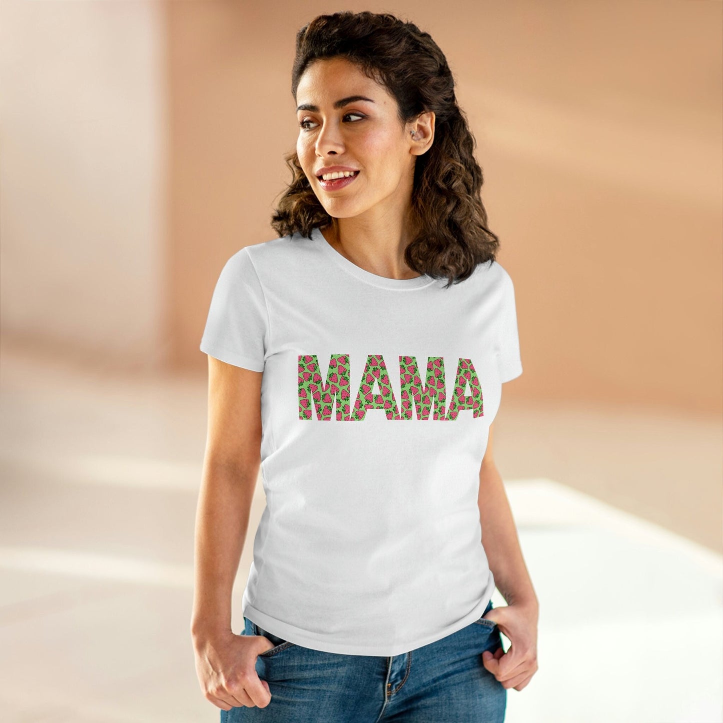 Mama Strawberry Shirt for Women, Strawberries on Crewneck Tee Shirt, Summer Garden Top for Mom, Colorful Clothing for Women