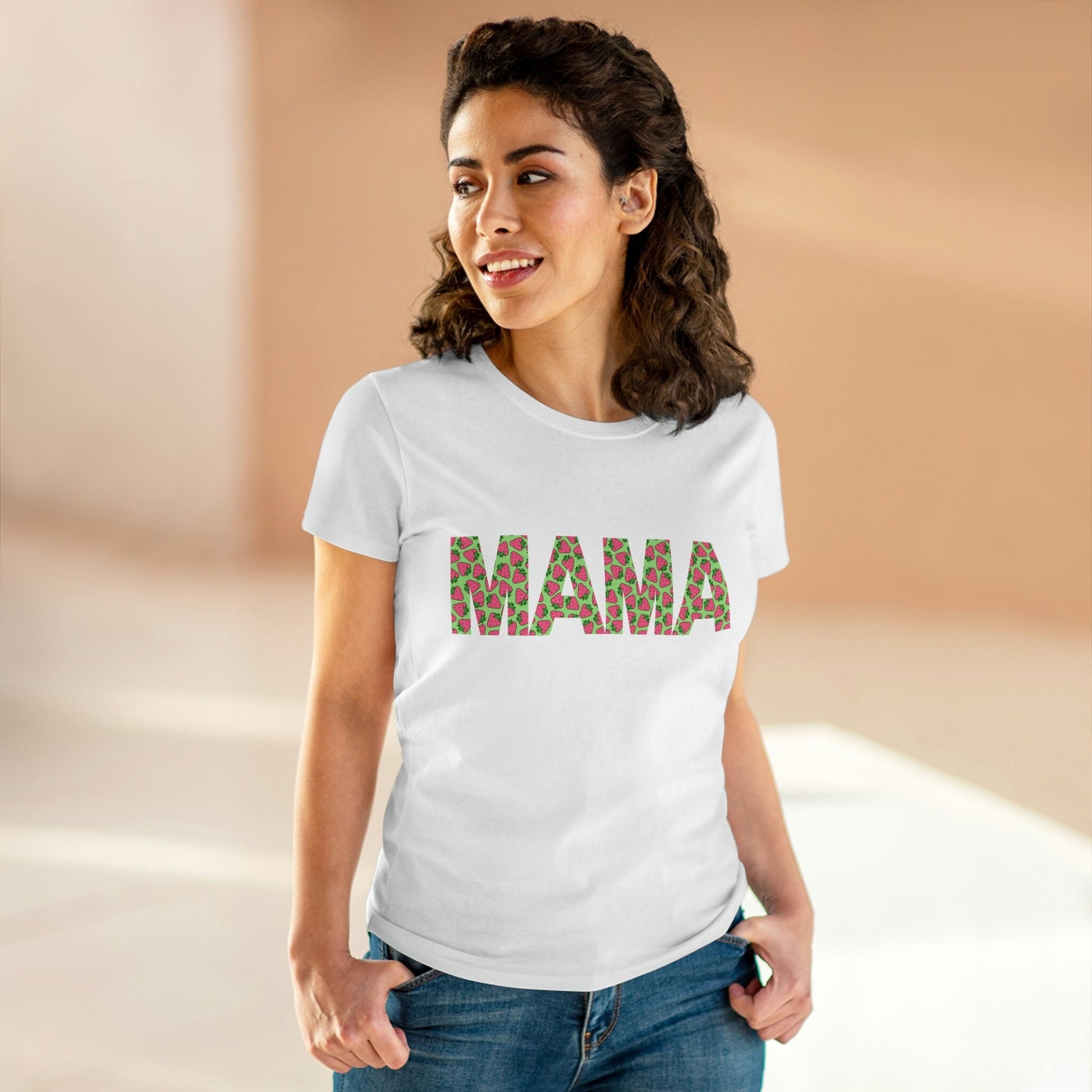 Mama Strawberry Shirt for Women, Strawberries on Crewneck Tee Shirt, Summer Garden Top for Mom, Colorful Clothing for Women