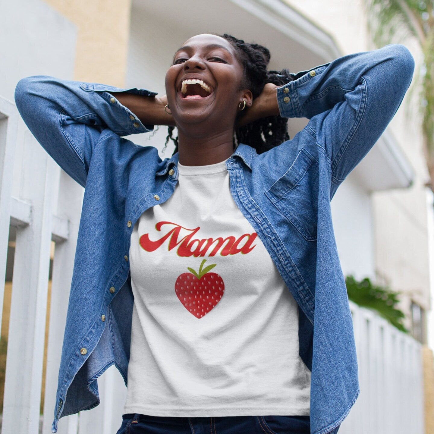 Fun Mama Strawberry Shirt for Women, Strawberries on Crewneck Tee Shirt, Summer Garden Top for Mom, Colorful Clothing for Women