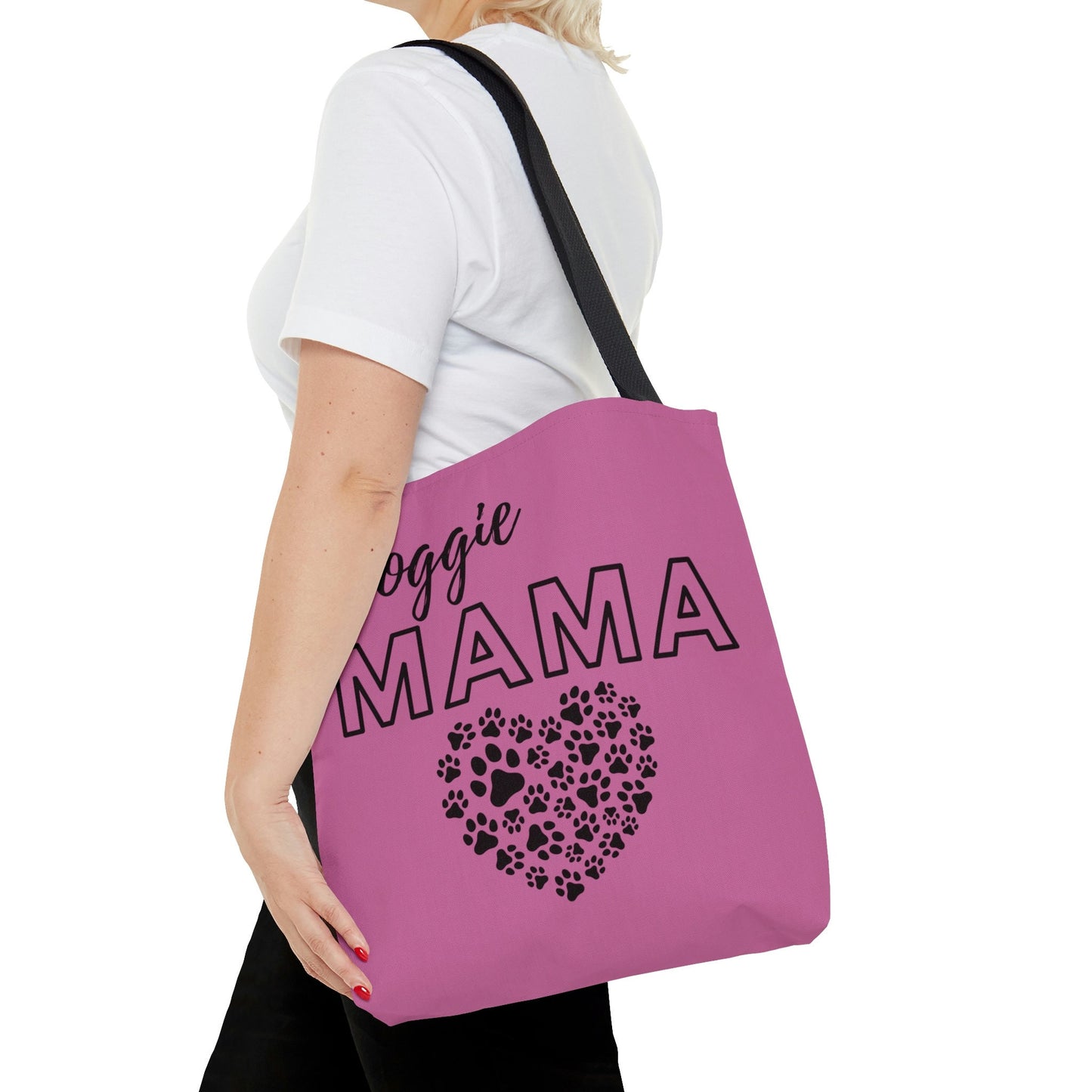 Pink Doggie Mama Tote Bag - Cute and Fashionable Dog Mom Reusable Grocery Shopping and School Bag, Perfect gift for Moms, Dads, Pet Owners