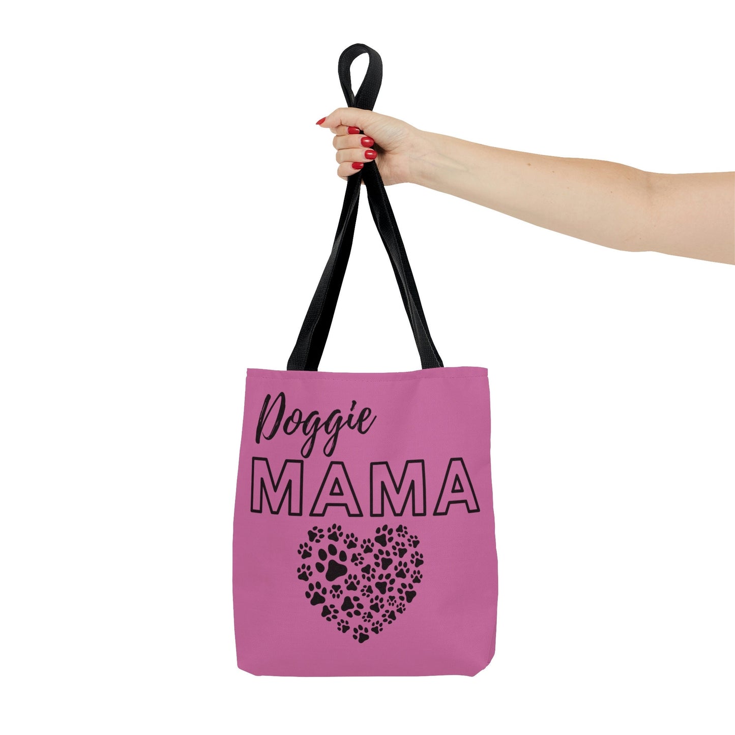 Pink Doggie Mama Tote Bag - Cute and Fashionable Dog Mom Reusable Grocery Shopping and School Bag, Perfect gift for Moms, Dads, Pet Owners