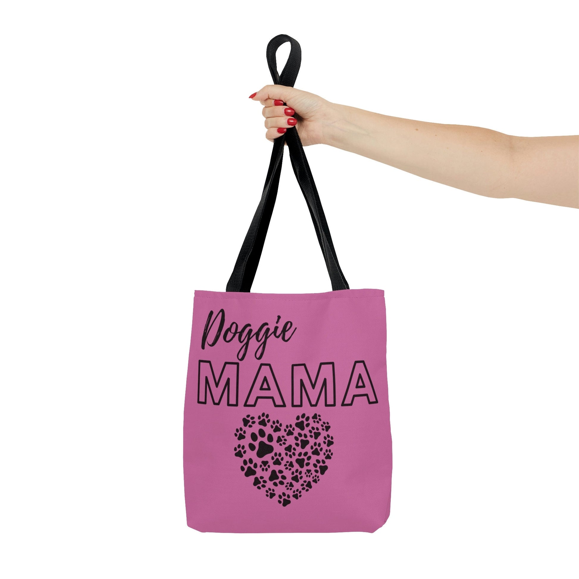 Pink Doggie Mama Tote Bag - Cute and Fashionable Dog Mom Reusable Grocery Shopping and School Bag, Perfect gift for Moms, Dads, Pet Owners