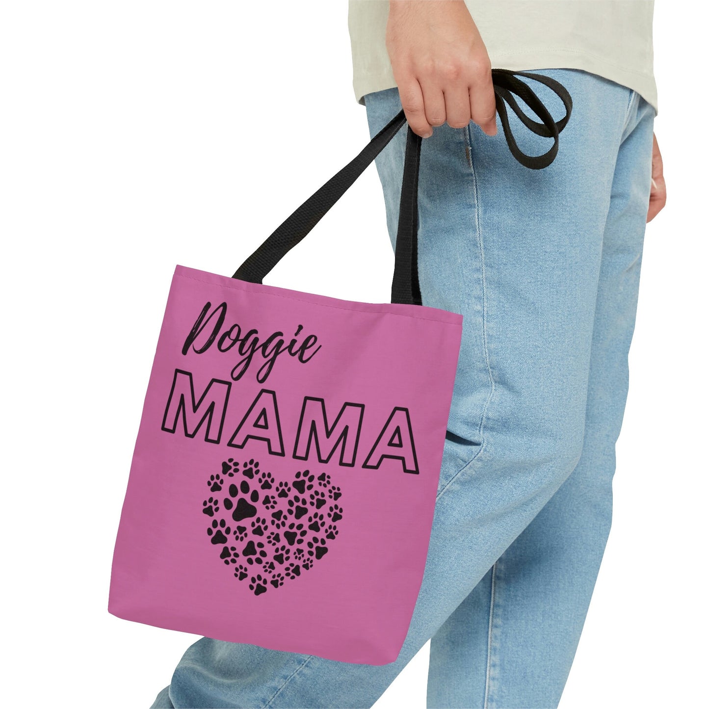 Pink Doggie Mama Tote Bag - Cute and Fashionable Dog Mom Reusable Grocery Shopping and School Bag, Perfect gift for Moms, Dads, Pet Owners