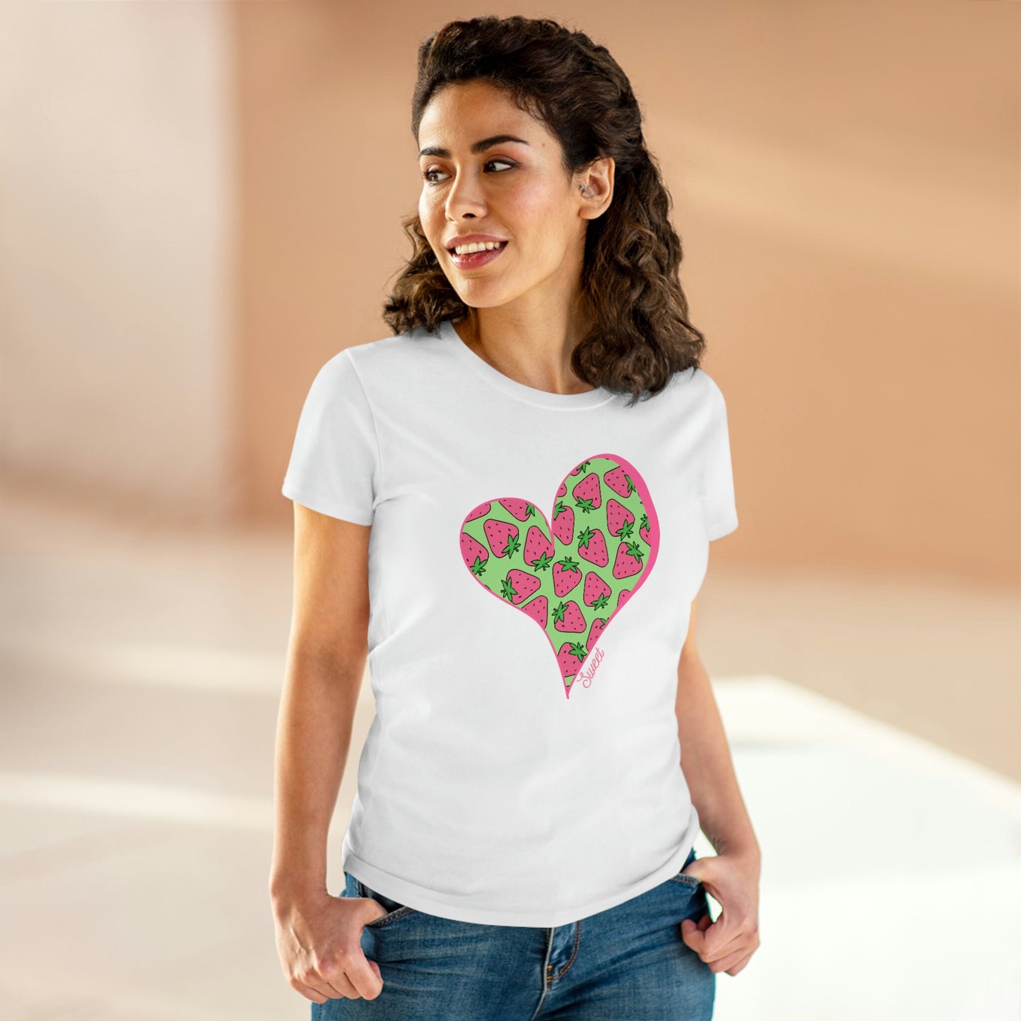 Strawberry Shirt for Women, Strawberries on Crew Neck Tee Shirt, Summer Garden Top, Clothing for Woman