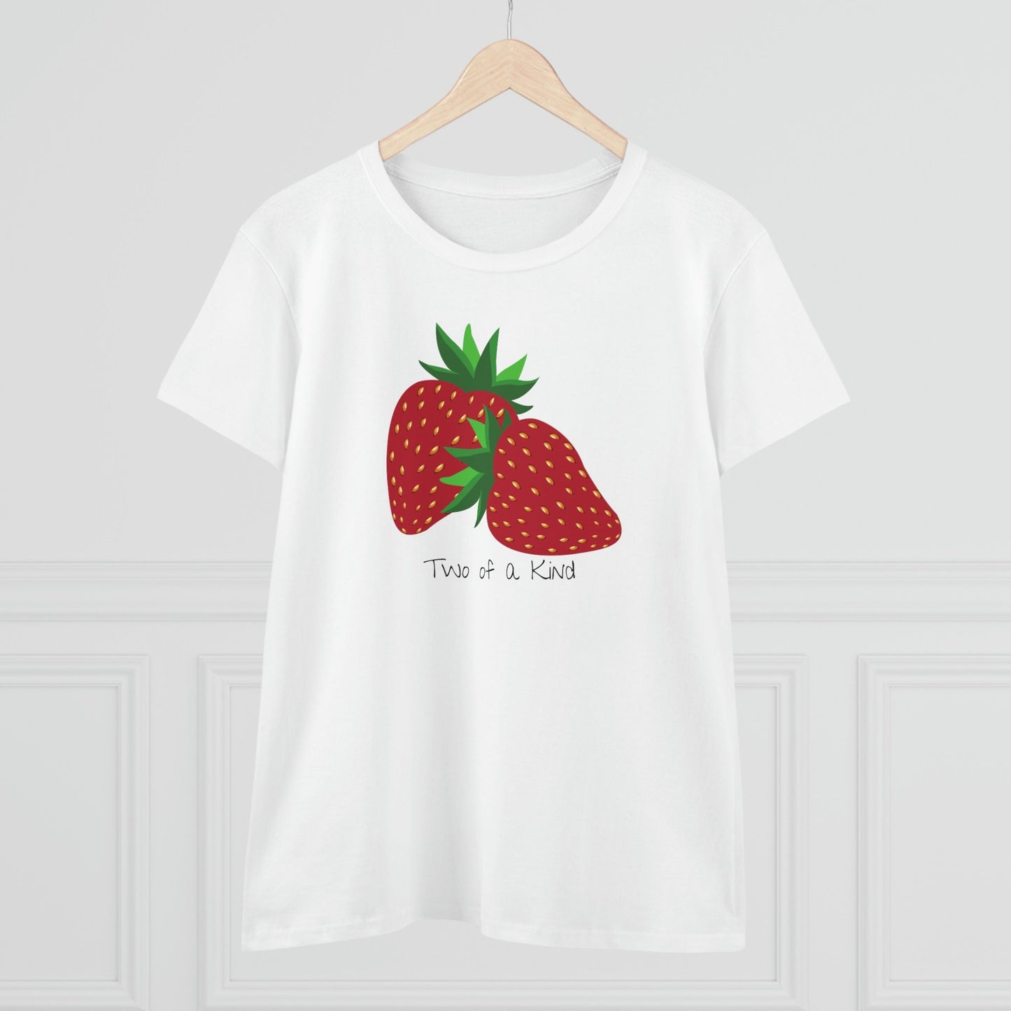 Two of a Kind Strawberry Shirt for Women, Strawberries on Crewneck Tee Shirt, Summer Garden Top, Colorful Clothing for Women