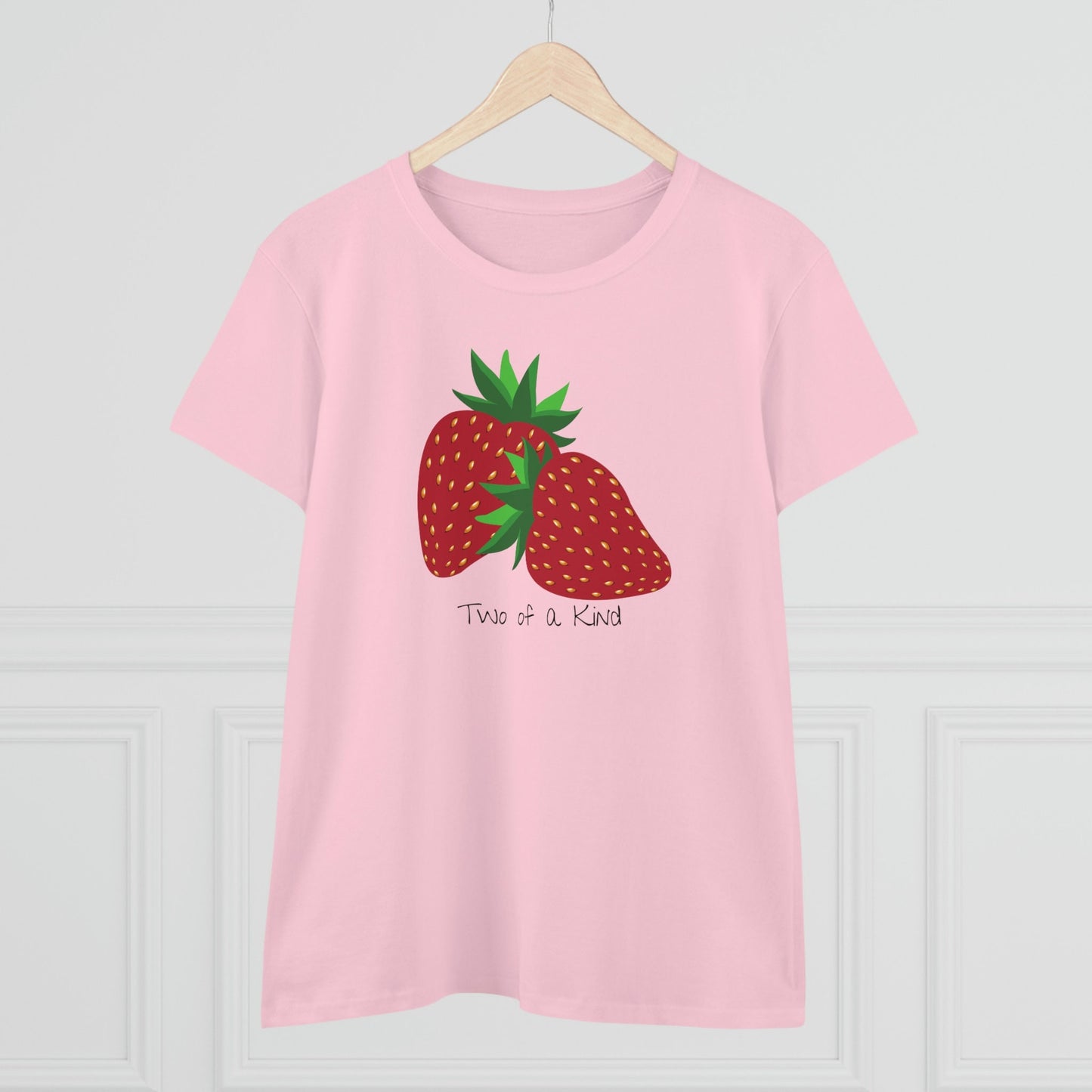 Two of a Kind Strawberry Shirt for Women, Strawberries on Crewneck Tee Shirt, Summer Garden Top, Colorful Clothing for Women