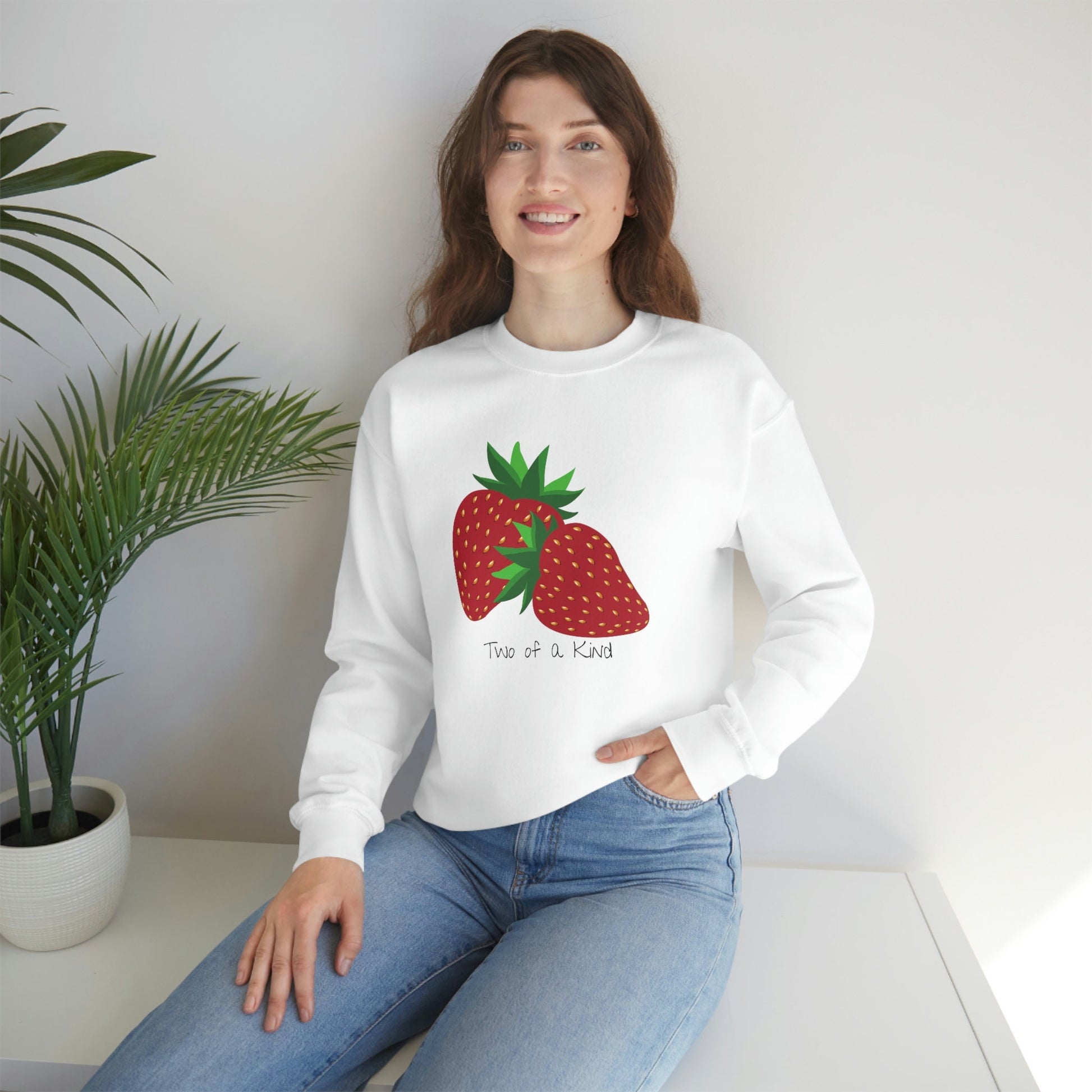 Two of a Kind Strawberry Sweatshirt for Women, Strawberries on Crewneck Sweater, Summer Garden Pullover, Colorful Clothing for Women