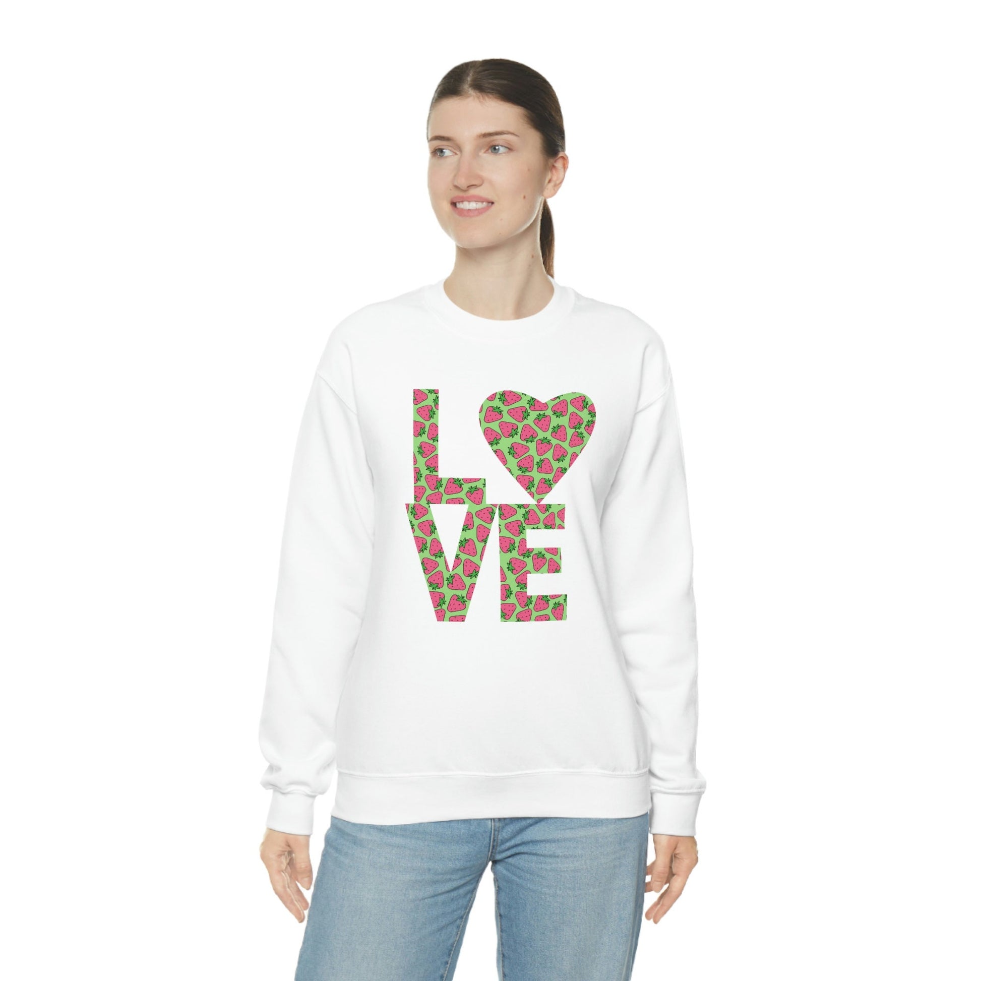 Bold Love Filled Strawberry Sweatshirt for Women, Colorful Strawberries on Crew Neck Tee Sweater, Summer Garden Pullover a Gift for Her